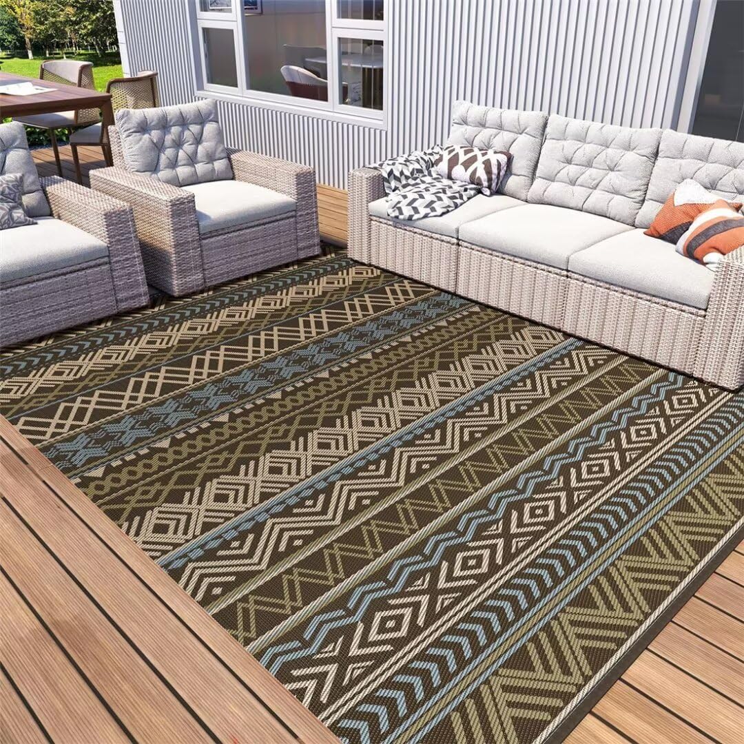 Tapis de salon bleu 60x90cm au design rétro et graphique pour décoration de maison