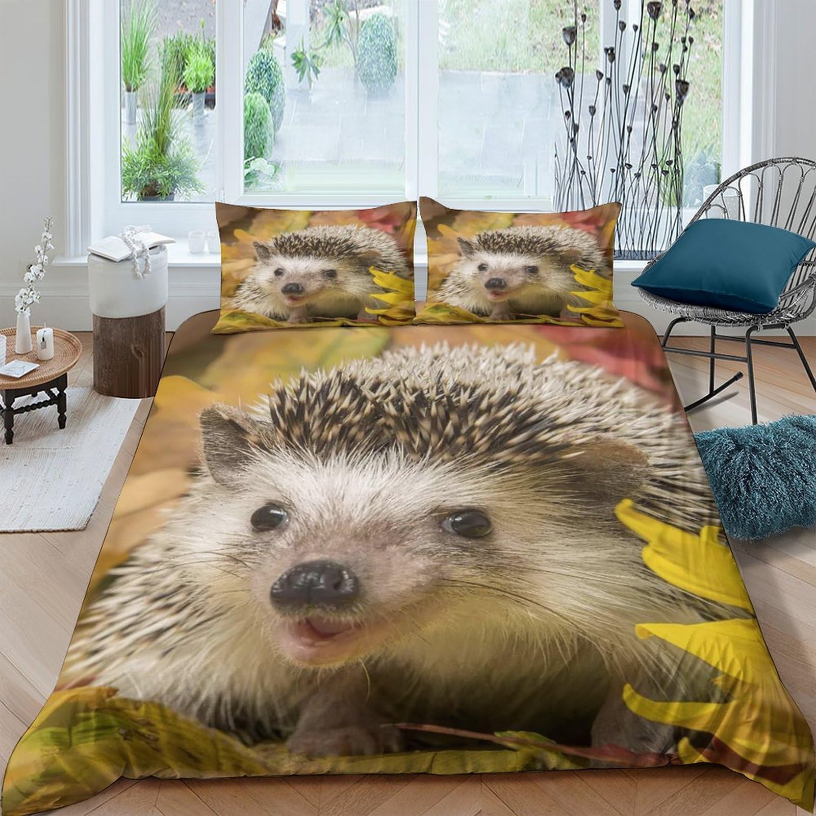 Ctjqhvkz Style-2 3D Printed Hedgehog Forest Fitted Sheet Microfiber Soft Breathable Autumn Leaves Bed Cover For Bedroom Dorm Decor Single（135X200cm）