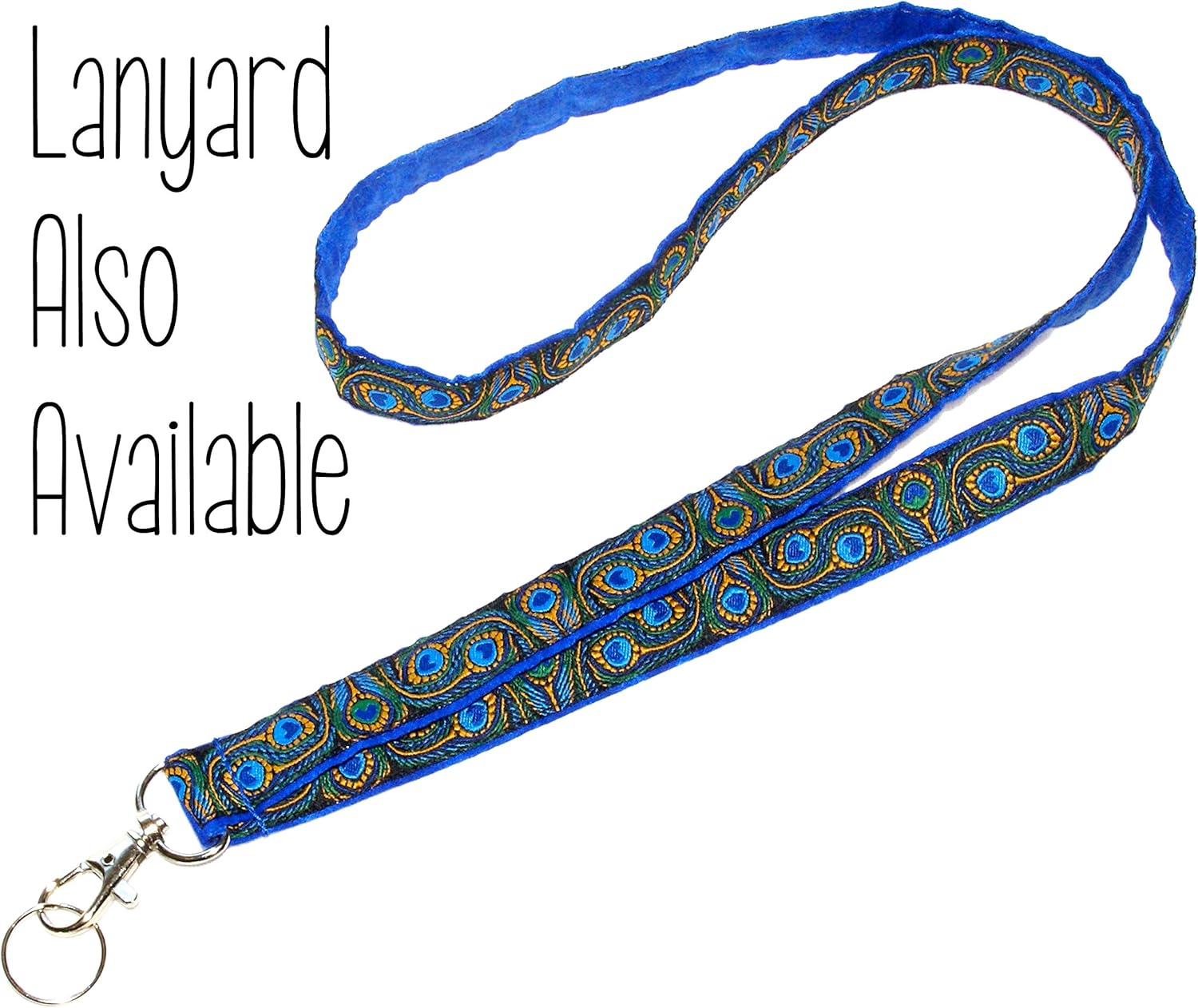 Peacock Dog Collar - Embroidered Ribbon on Blue - 4 Sizes - 1 Inch Wide - Handmade by Green Acorn Kitchen (X-Large 17-27")