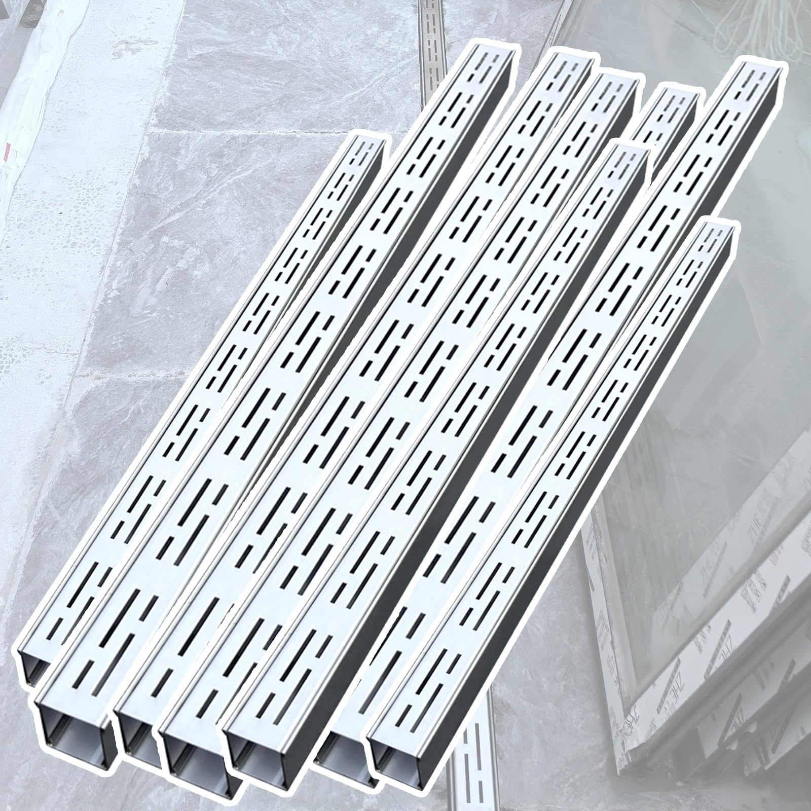 GDMDPTE Outdoor Channel Drain Cover with Removable Grate Slim Trench Drain System for Efficient Yard Driveway & Shower Drainage Solutions