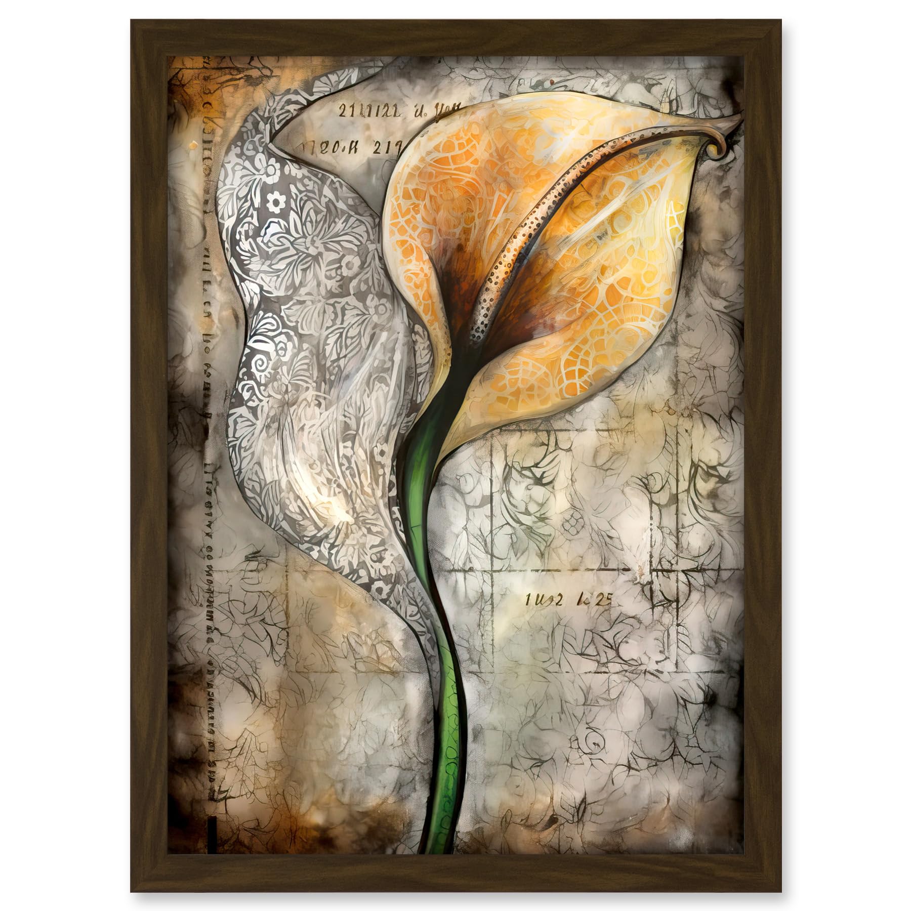 Artery8 Batik Style Pattern Calla Lily Flower Bloom Artwork Framed A3 Wall Art Print
