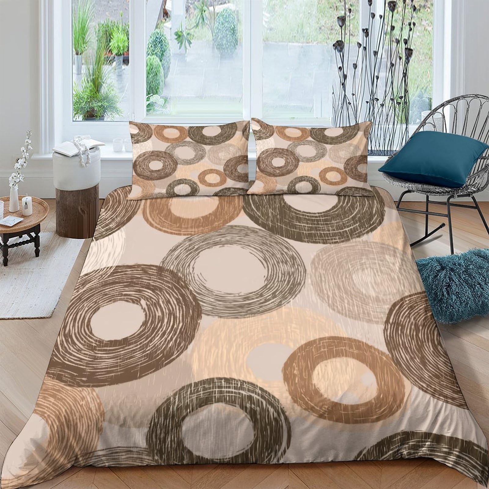 Ctjqhvkz Style-10 3D Printed Brown Geometric Fitted Sheet Microfiber Soft Breathable Beige Circle Bed Cover For Bedroom Dorm Decor Single（135X200cm）