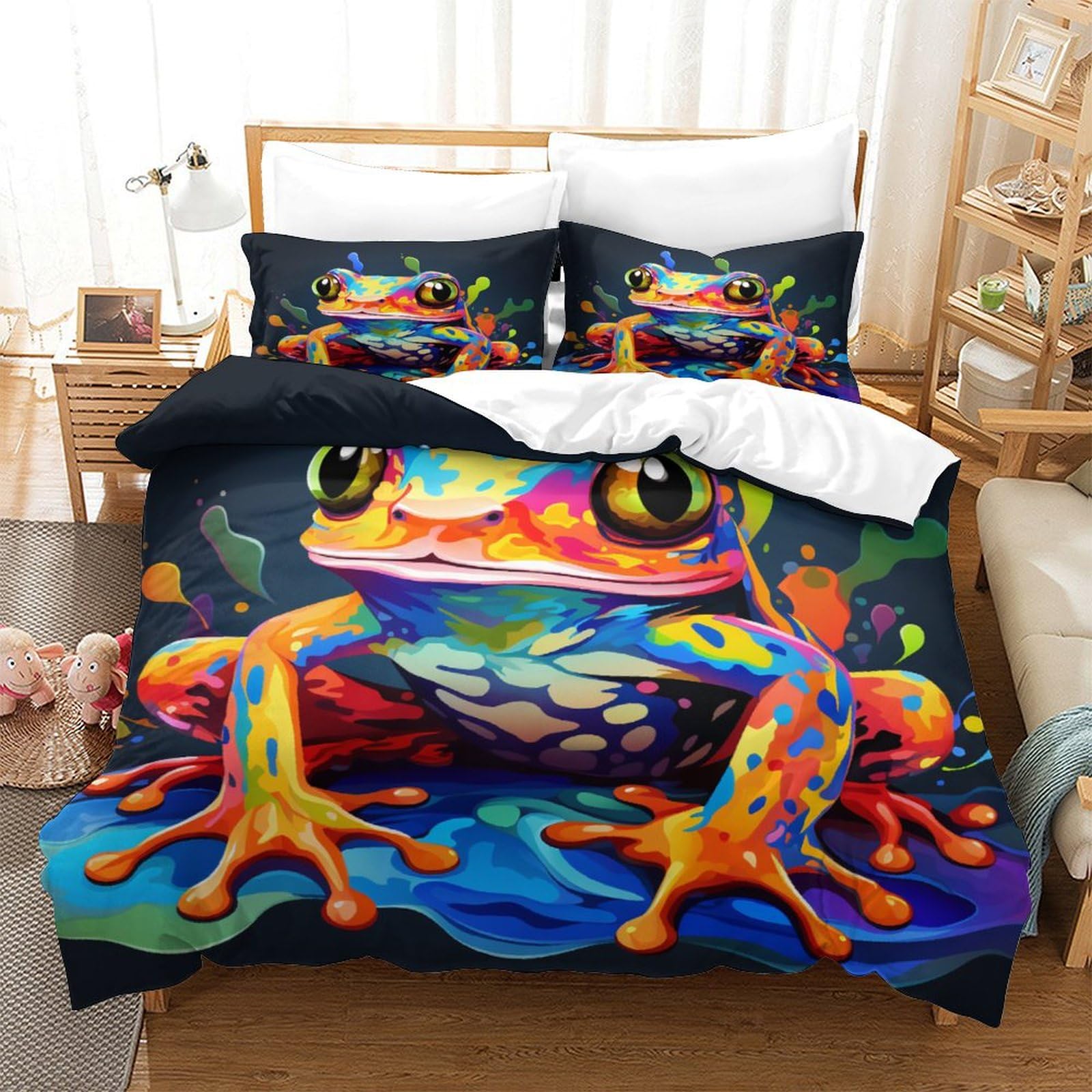 Parure de lit grenouille 3D 260x220 cm en microfibre respirante avec housse et taies Super King