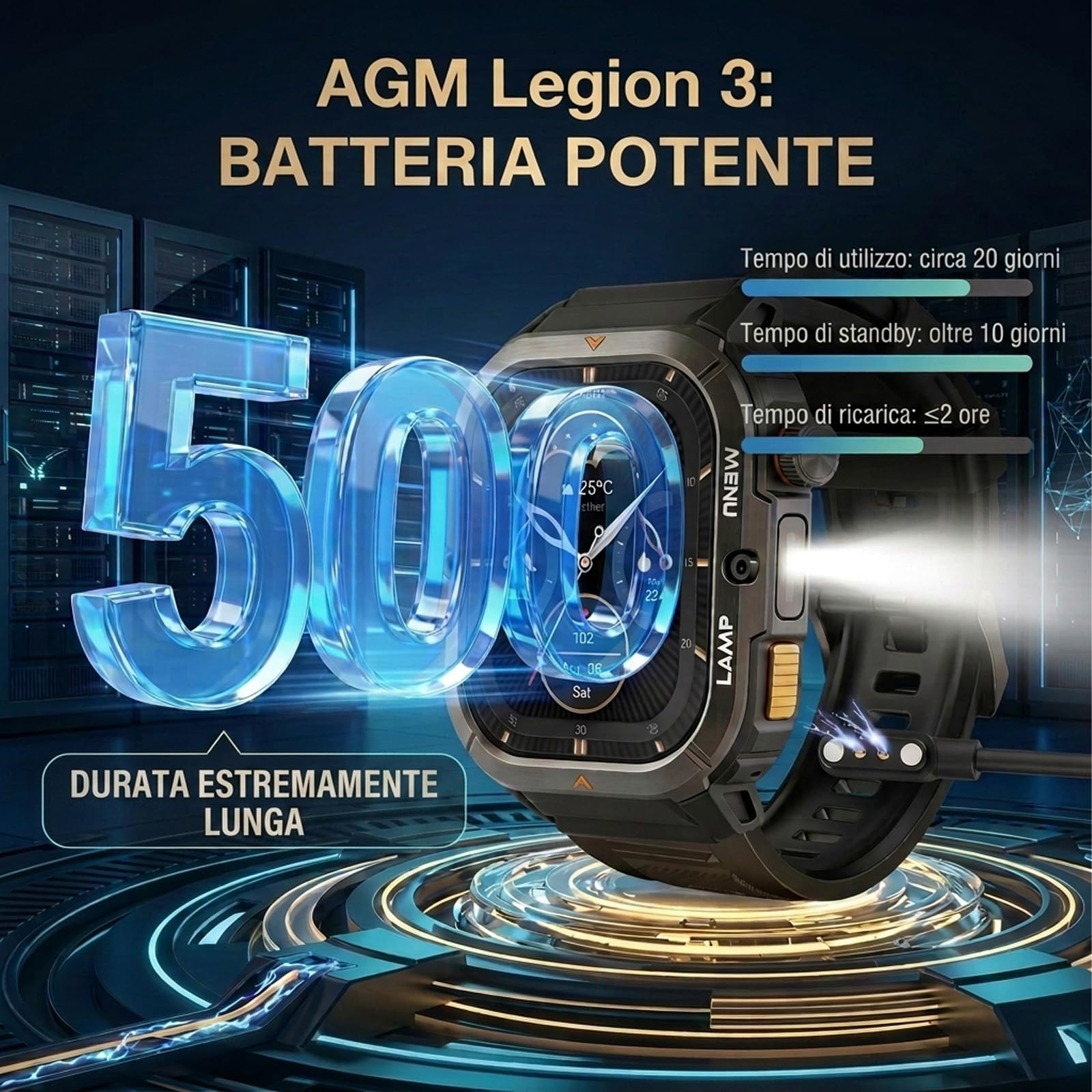 AGM Legion 3 Ultra Smartwatch Uomo,100+ modalità sportive,torcia | Corpo robusto in metallo completo,Display AMOLED da 1.95 pollici,Impermeabile 5ATM,Chiamate Bluetooth,