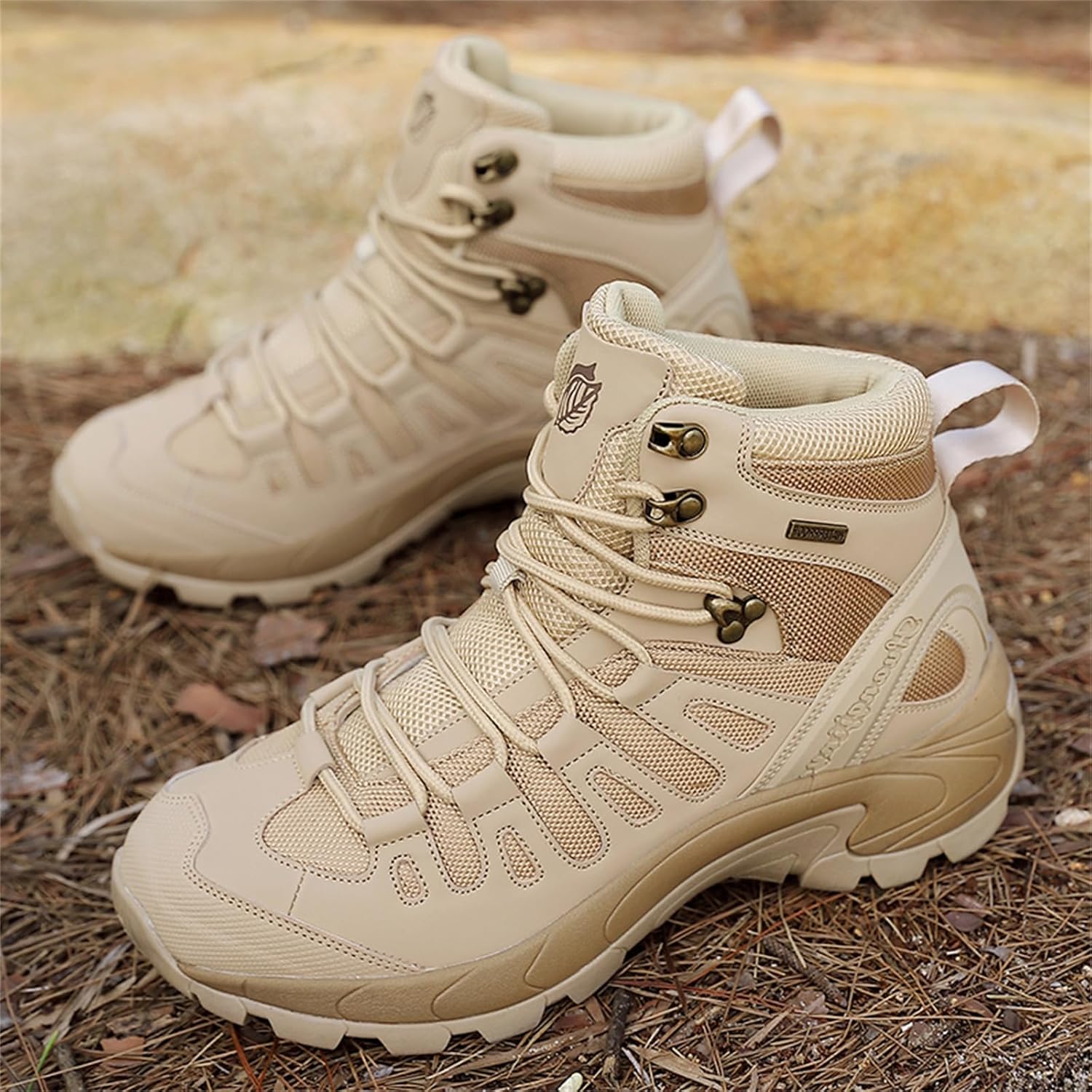 Men's Leather Mid Top Lace Up Waterproof Ankle Hiking Backpacking Boots Casual Round Toe Non Slip Military Tactical Boots for Trail Trekking Camping Walking Hunting Hiking Adventures Outdoor