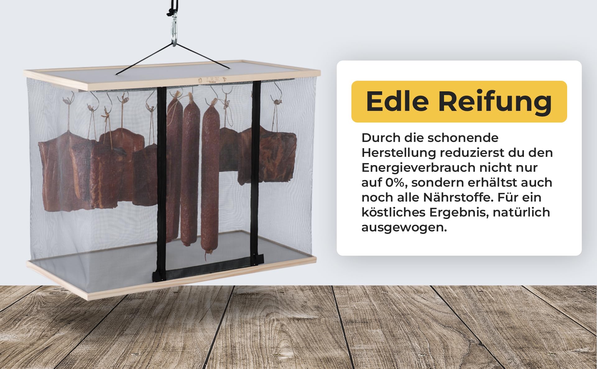 L.E.W. Reifeschrank für Fleisch und Wurst, Fisch und Beef Jerky Trockenschrank Ideal zum Wurst selber machen Räucher Zubehör Set (Modell 2/71 x 35 x 50 cm)