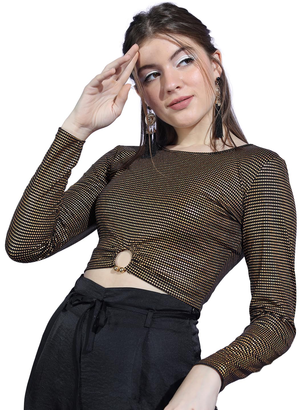 Tokyo Talkies Women's Long Sleeves Round Neck Solid Tops | Stylish-image-28