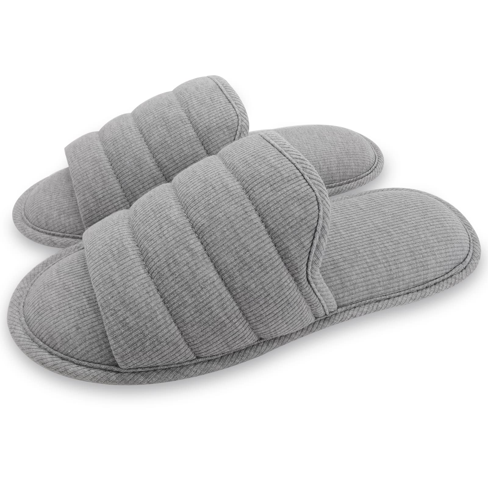 ofoot Pantofole da casa punta aperte in cotone comode da uomo,Scivoli per interni estivi in memory foam antiscivolo