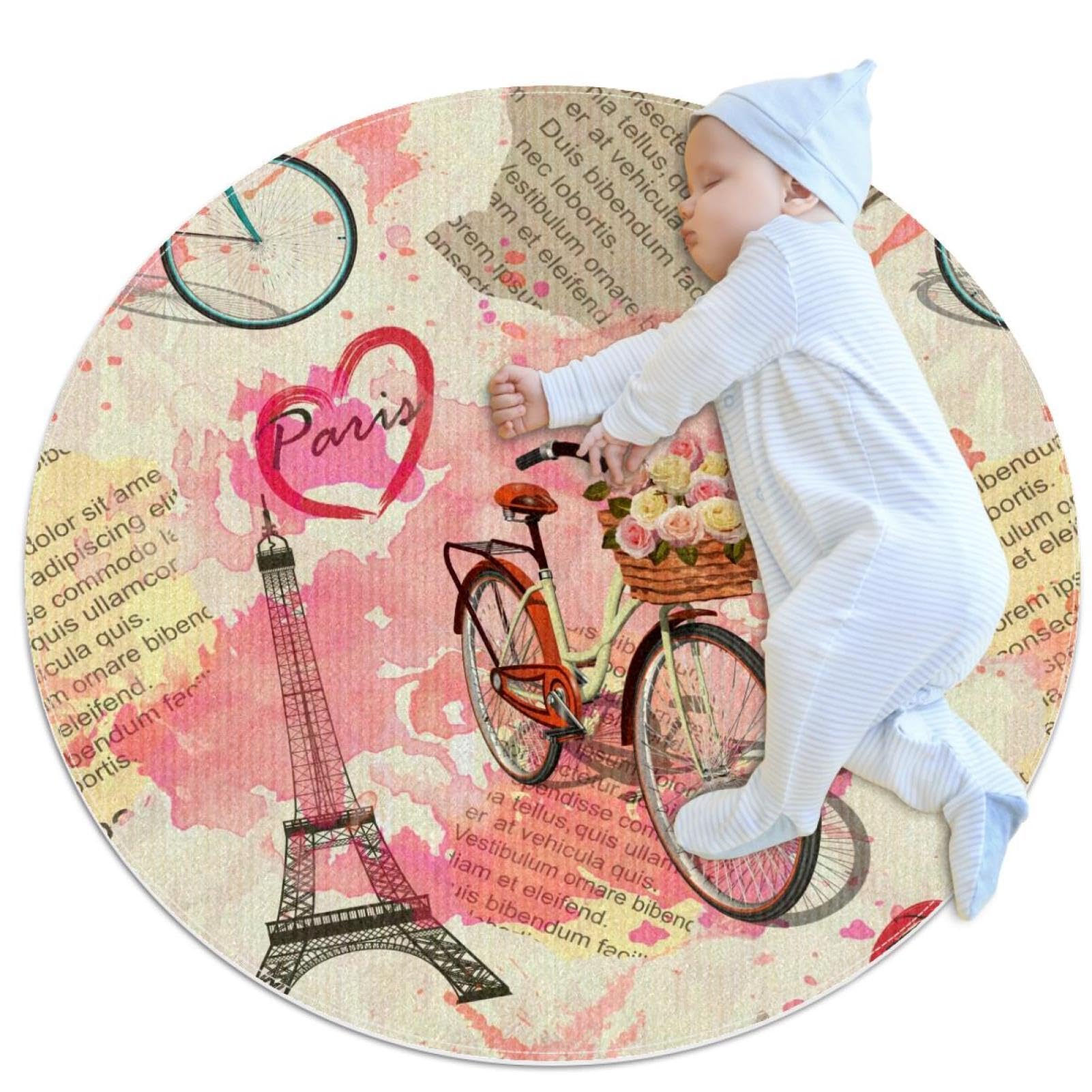 Tapis de salle de bain tour Eiffel antidérapant | Grand paillasson rond chambre 1m