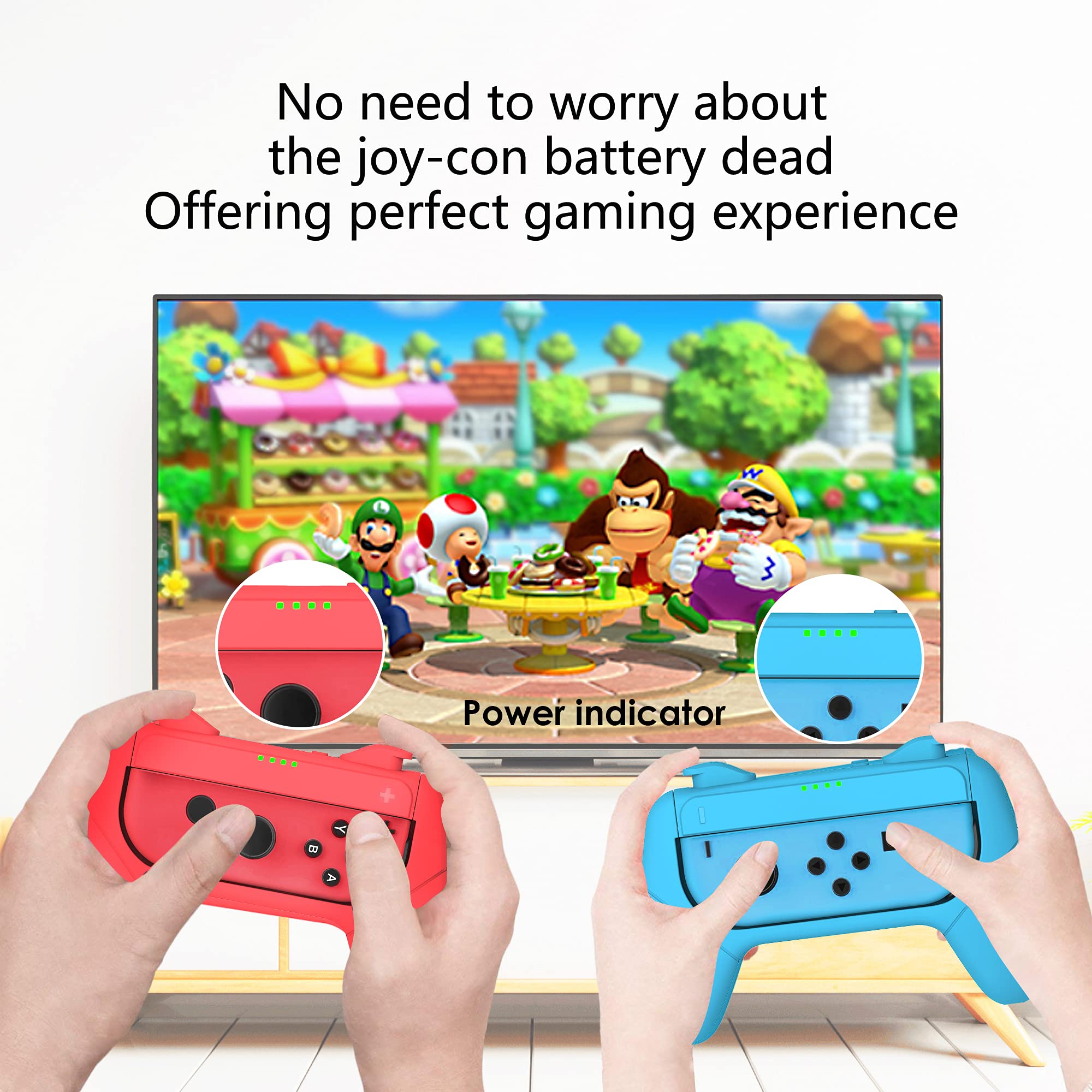 Grips (Poignée) Compatible avec Switch Joy-Cons, Poignée Joy-Con Controller pour Switch Joy-Con, Bleu et Rouge [2 pièces]