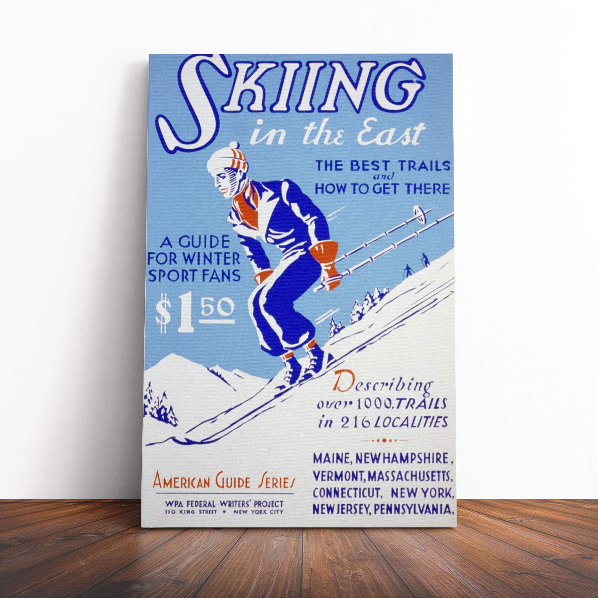 Ski Travel Poster Vol.6 Canvas Print | Gallery Wrapped 30mm Frame Wall Art | 24x16 inches | Ready to Hang | Retro Picture | Living Room Bedroom Lounge Office