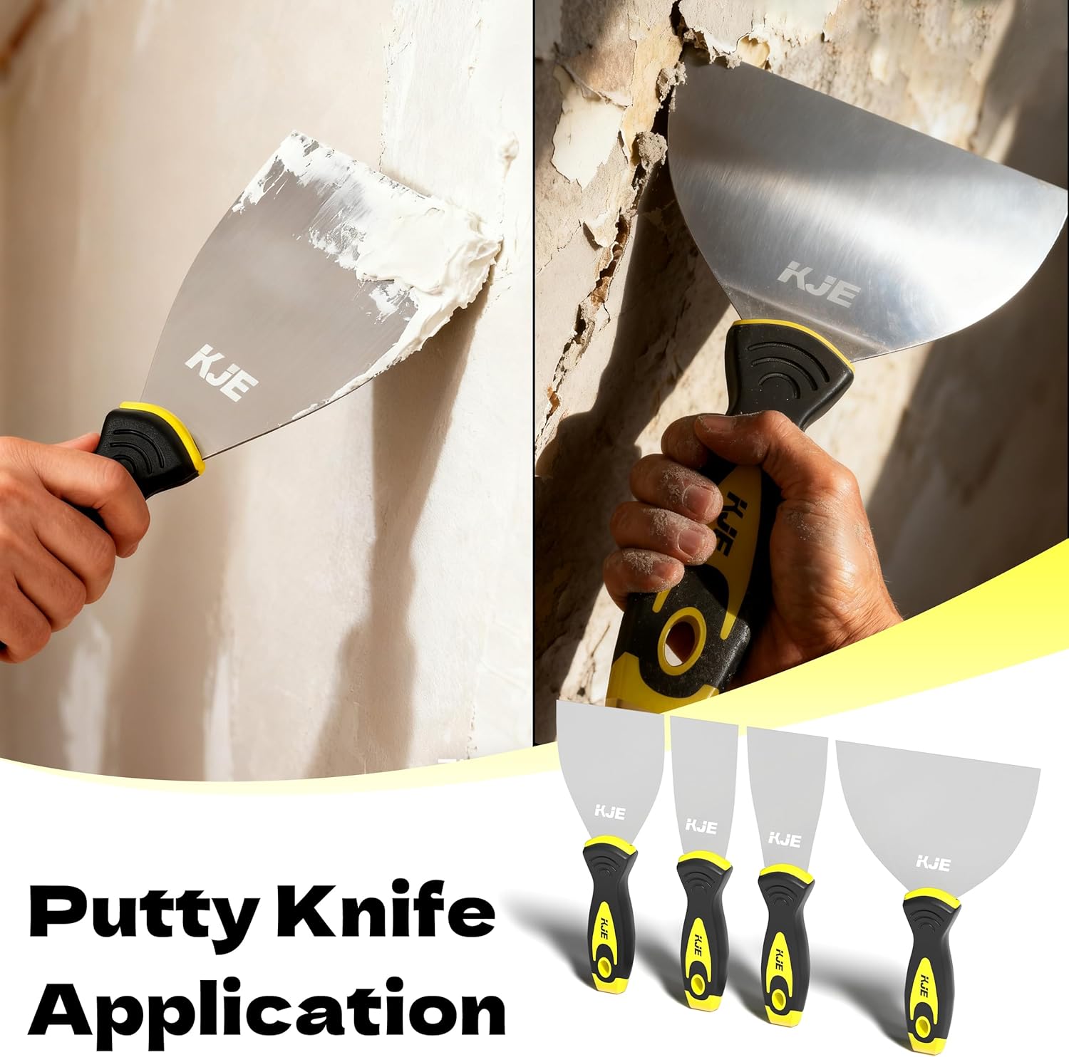KJE 8PCS Drywall Tools, drywall knife set, drywall tool kit includes taping knives, putty knives, joint knives, and a mud pan, for Wall Work, espatulas para construccion