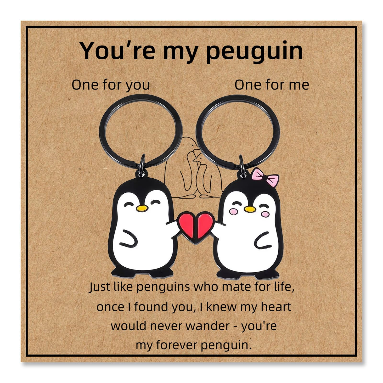 PHIOMUUE Penguin Couple Matching Keychains for Boyfriend Girlfriend - Valentine's Day Gifts for Him Her with Love Card, Cute Best Friend Anniversary Birthday Present, Llaveros para Parejas