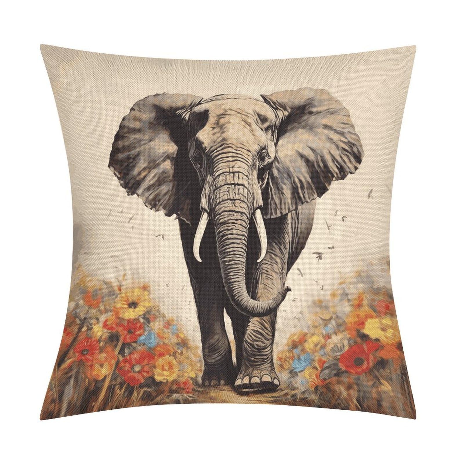 Fodpand Style Elephant Painting Pillow Covers 18X18 Inch, Pillow Cases Boho Farmhouse, Throw Pillow Covers For Couch Sofa Bed Spring Home Decor