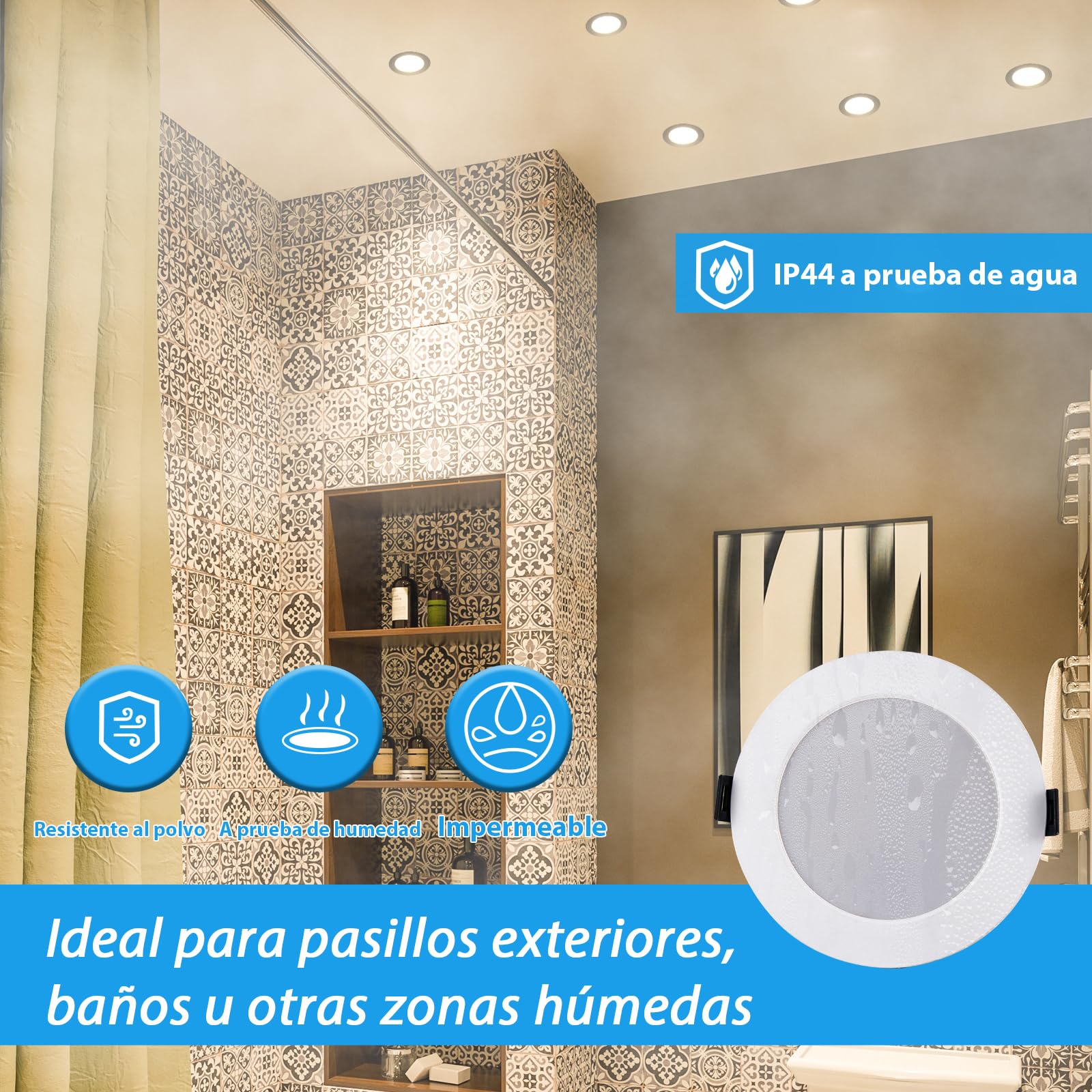 Lote de 20 focos LED empotrables (7 W, foco de baño, IP44, blanco cálido, blanco neutro/blanco frío, 3000 K, 4000 K/6000 K, focos LED de techo para cocina salón, agujeros Ø95-110 mm