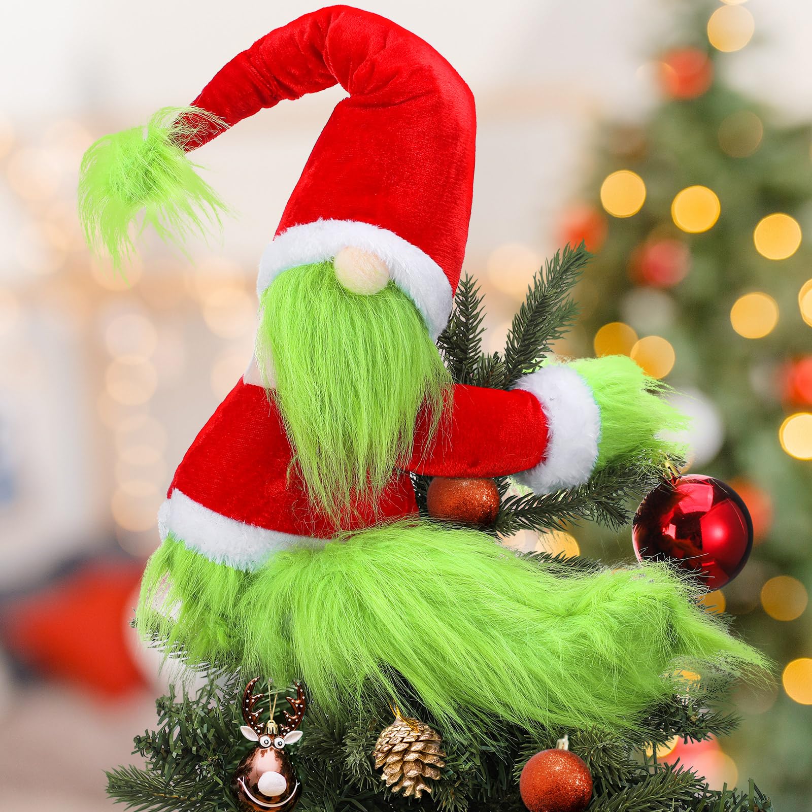 Gejoy Cimier de sapin de Noël amusant en peluche pour sapin de Noël - 60 cm - Vert