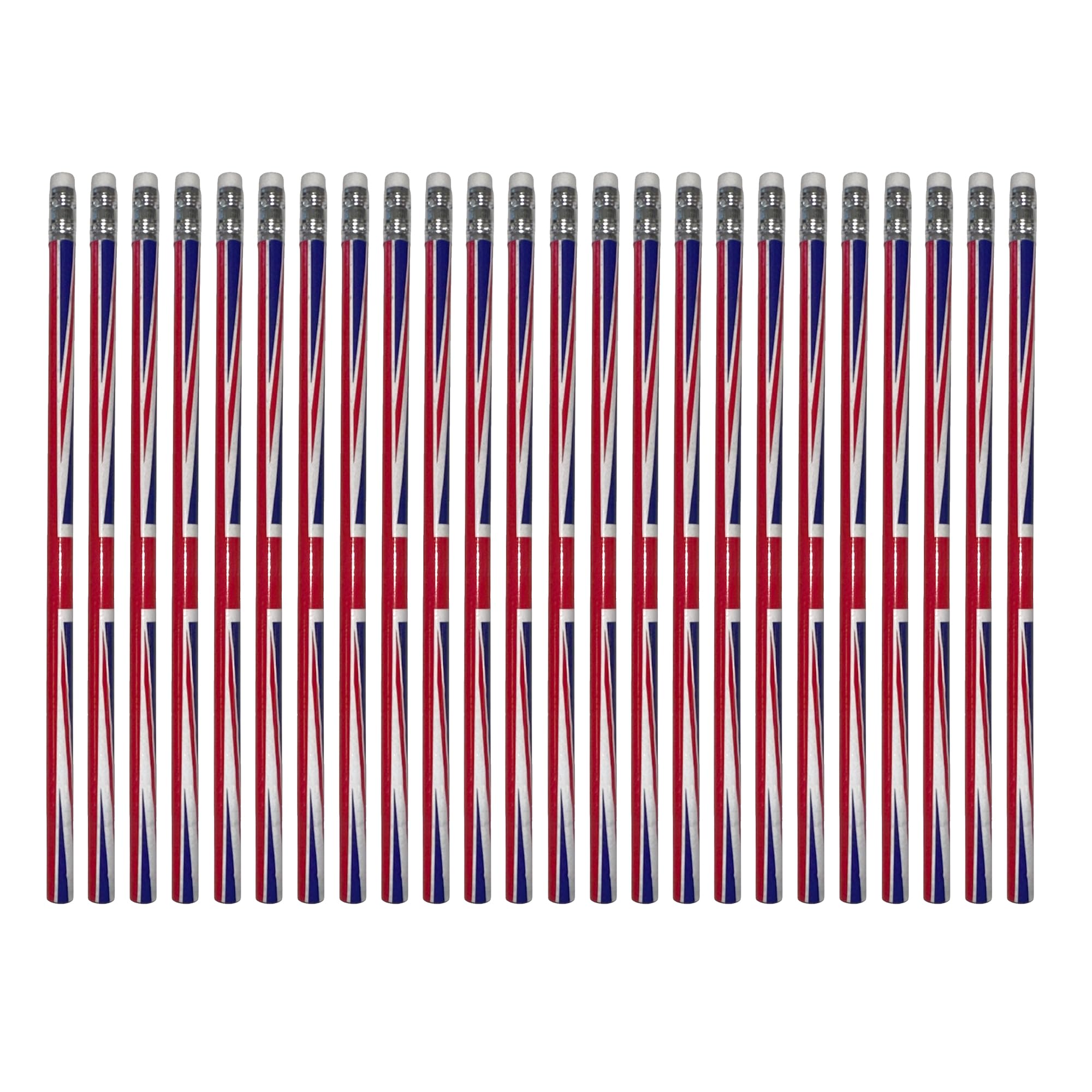 LILAJ Union Jack Pencil with Eraser – UK Flag Design HB Graphite Collectable – British Novelty Souvenir Stationery Gift – School Kids, Office Supplies, Party Decor Bags – Pack - 24
