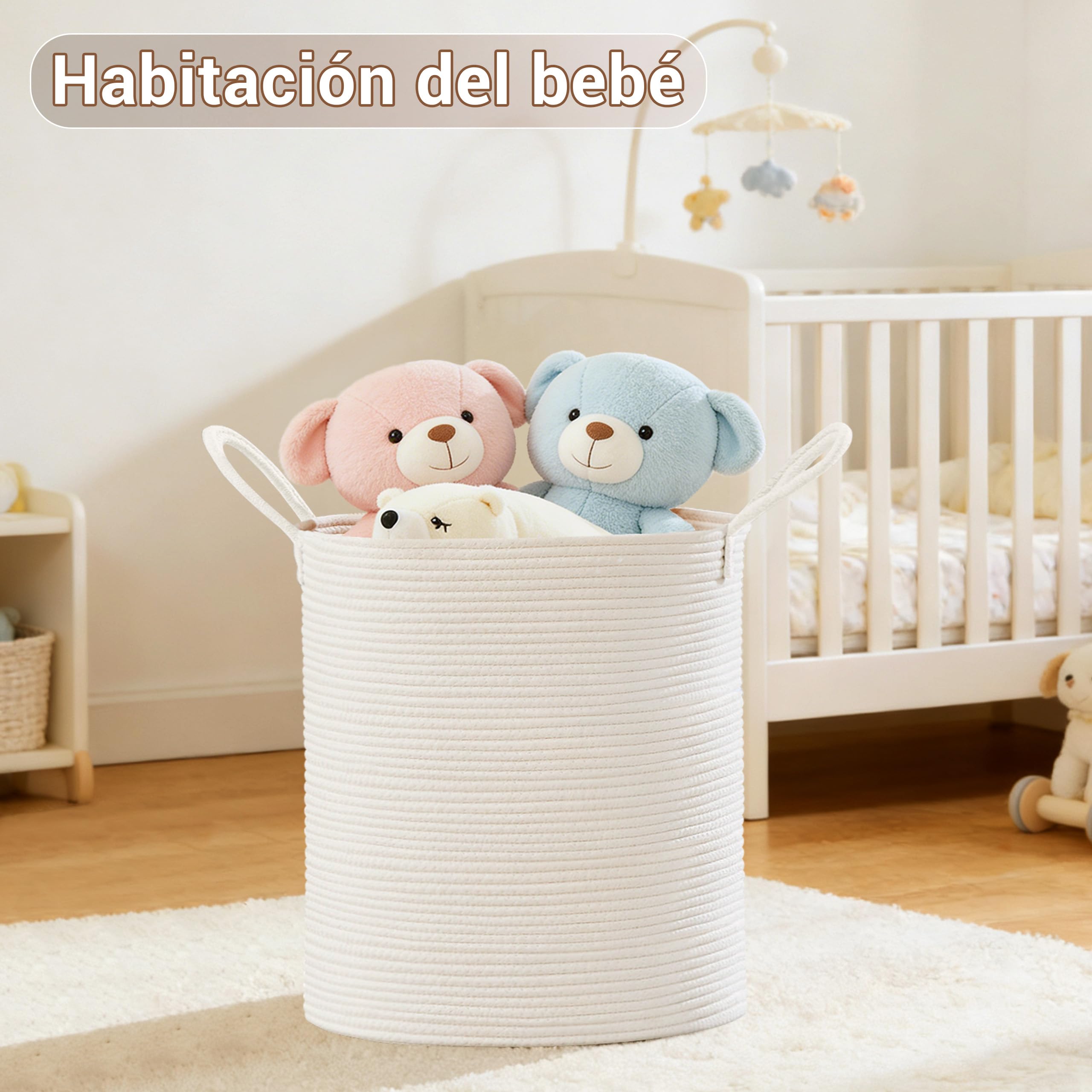 Cesto de Ropa Sucia y Cesta de Lavandería 38x45cm - Pequeña Cesta Plegable de Almacenamiento con Asa, Apta para Almacenar Ropa, Juguetes y Mantas - 53L Blanco
