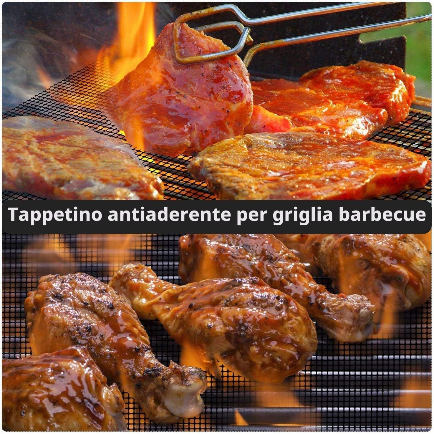 Set di 6 BBQ Grill Mesh Tappetino per Barbecue, Riutilizzabili Griglia Rete Barbecue Tappetini per Grigliare Carne, Verdure, Cucinare, Grigliare e Cuocere, 40 x 33 cm (6)