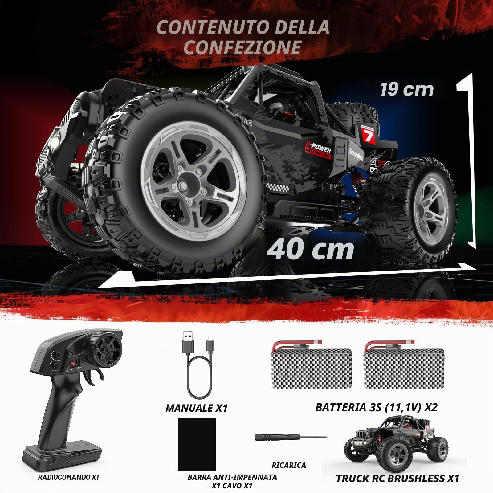 DEERC 207E 1/10 Brushless RC Truck per adulti, 55 KMH, auto radiocomandata veloce, 4WD, fuoristrada elettrica, Monster truck, Rally RC Car, crawler all-Terrain con batterie 3S per ragazzi