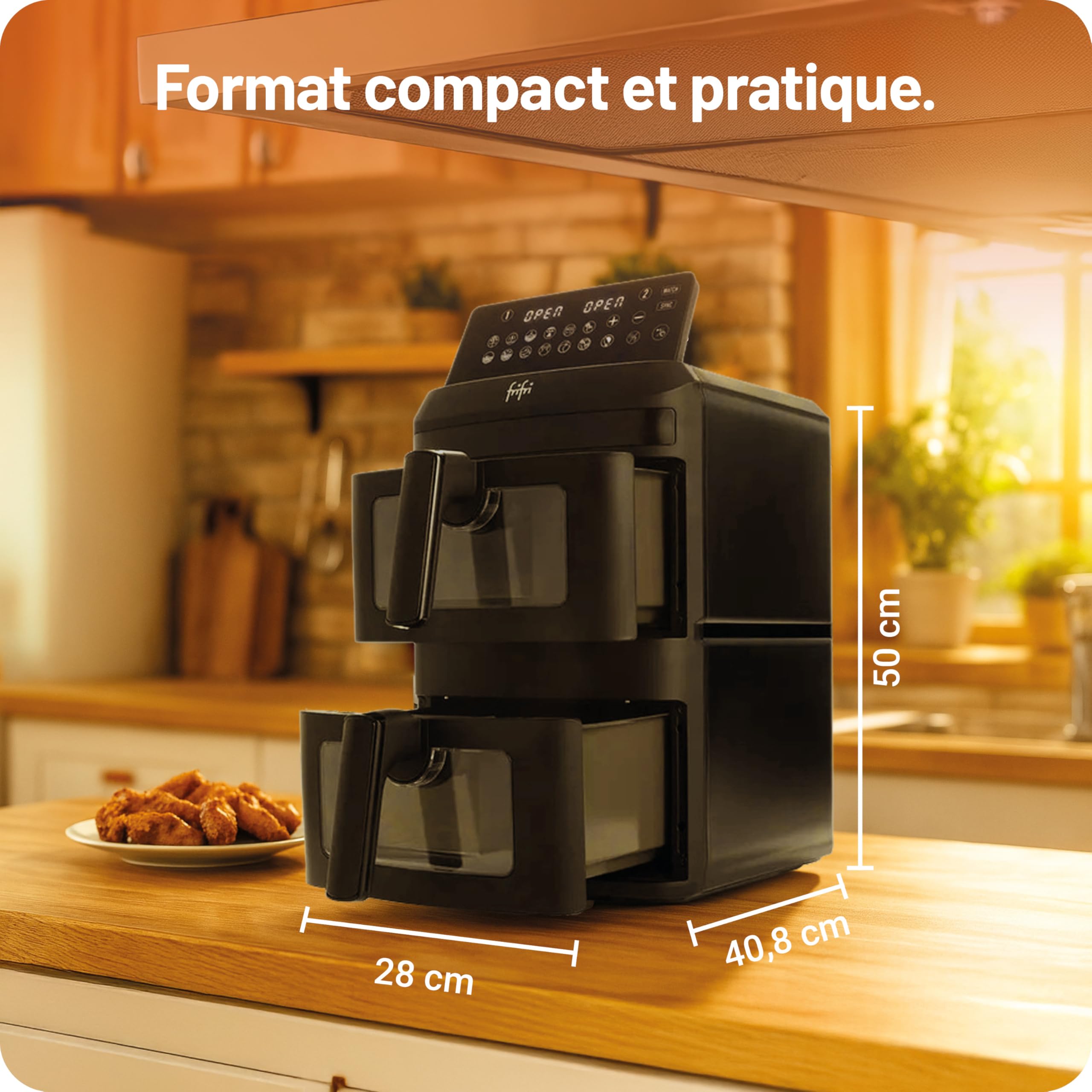 frifri Airfryer Duo Slim 13L - technologie Cyclonique Airflow, 12 programmes automatiques, matériaux haut de gamme - Noir