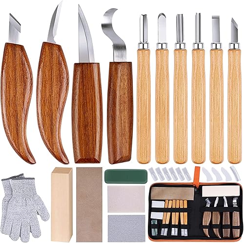 Miniatura 8 de Whittling Wood Carving Kit,22PCS Wood Carving Tools Hand Carving Knife Set for Beginners Adults and Teens,3PCS Whittling Knife 9PCS Blocks & Gloves