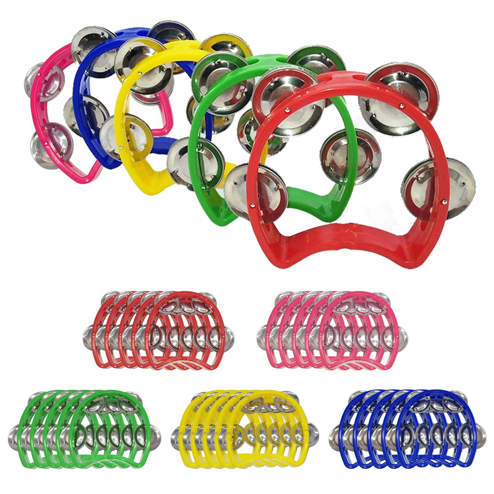 Hyuetrsa 30 Pack Tambourine with 4 Bells Handheld Tambourines, Plastic Tamborines Musical Instrumen, Mini Percussion Tambourines for Noise Makers and All Groups for Holiday Party Education (5Colors)