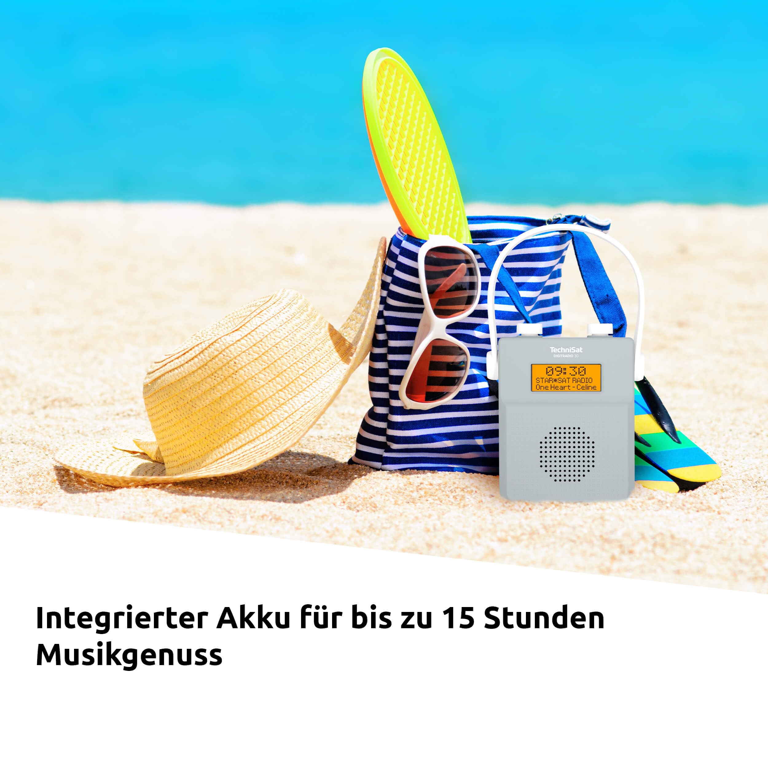 TechniSat DIGITRADIO 30 - wasserdichtes DAB+ Duschradio (UKW, DAB Digitalradio, integrierter Akku, Bluetooth, wasserdicht nach IPX5, Wecker, Favoritenspeicher, Kopfhörer-Anschluss) grau