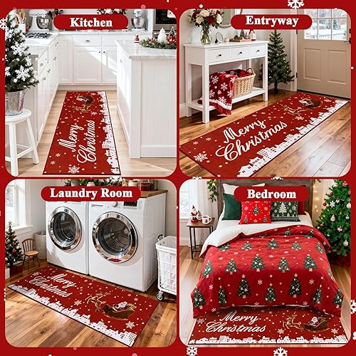 Miniatura 5 de U'Artlines - Alfombra de pasillo navideña 2x6 pies, alfombra de cocina estilo granja, lavable, antideslizante, alfombra de área para cocina