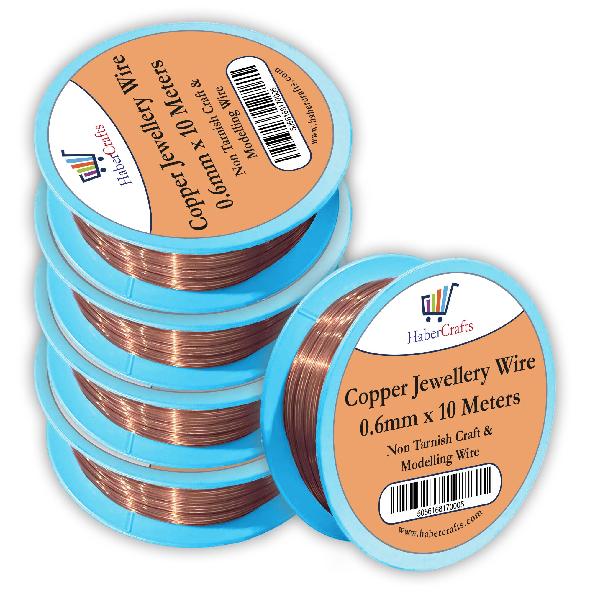 Habercrafts Copper - 0.6Mm 0.6Mm Copper Jewellery Wire Tarnish Proof Brass Bendable Metal Wire For Jewellery Making Sculpting Modelling Crafts Wire Weaving & Wrapping (0.6Mm - Copper - 22 Gauge - 5 Spools - 50 Meters)