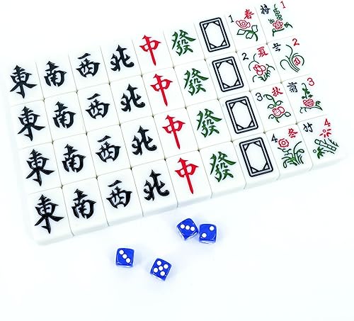 Miniatura 9 de AzulHome Juego de mahjong chino, 144 azulejos grandes de melamina numerados de 1.575 in (1.6 pulgadas) con 4 dados 80 fichas de póquer y una bolsa