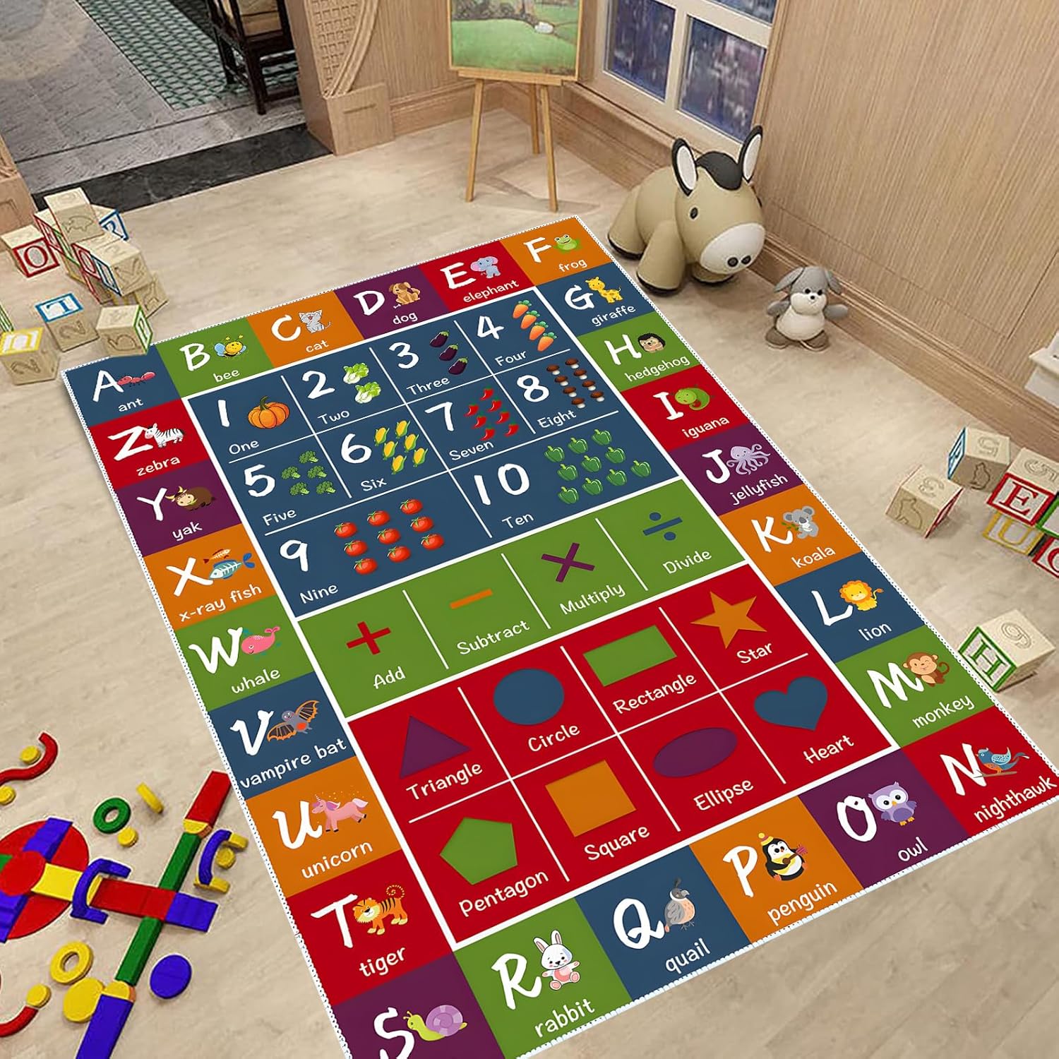 ABC Educational Area Rug - Alphabets Numbers Fun Kids Game Rug Carpet - Cartoon Pattern Floor Mat Crawling Mat for Children's Room Playroom Bedroom Nursery