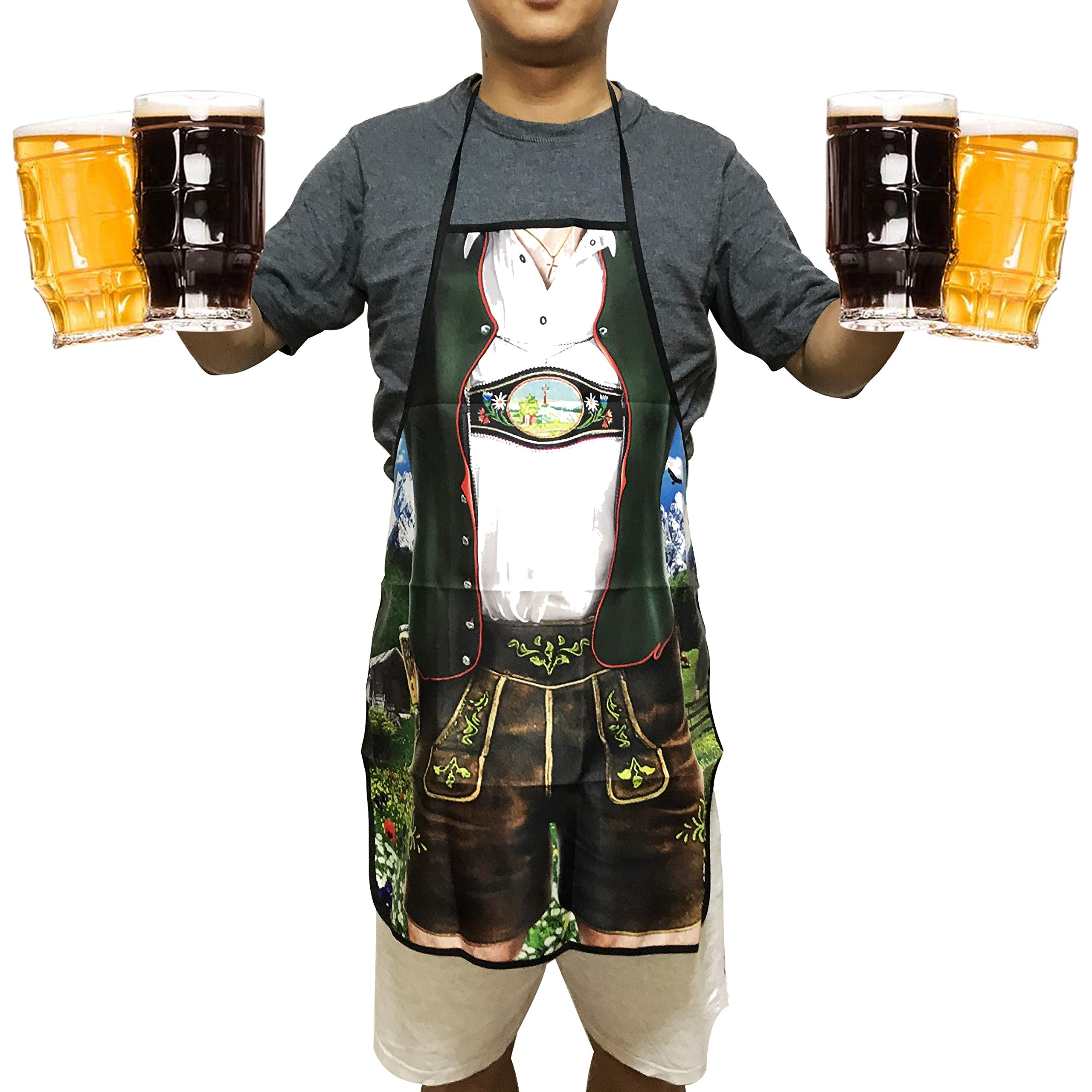 MOMOONNON Creative Bavarian Tracht Lederhosen Apron Oktoberfest Bavarian Funny Apron Kitchen Cooking Grilling BBQ Baking Aprons for Men