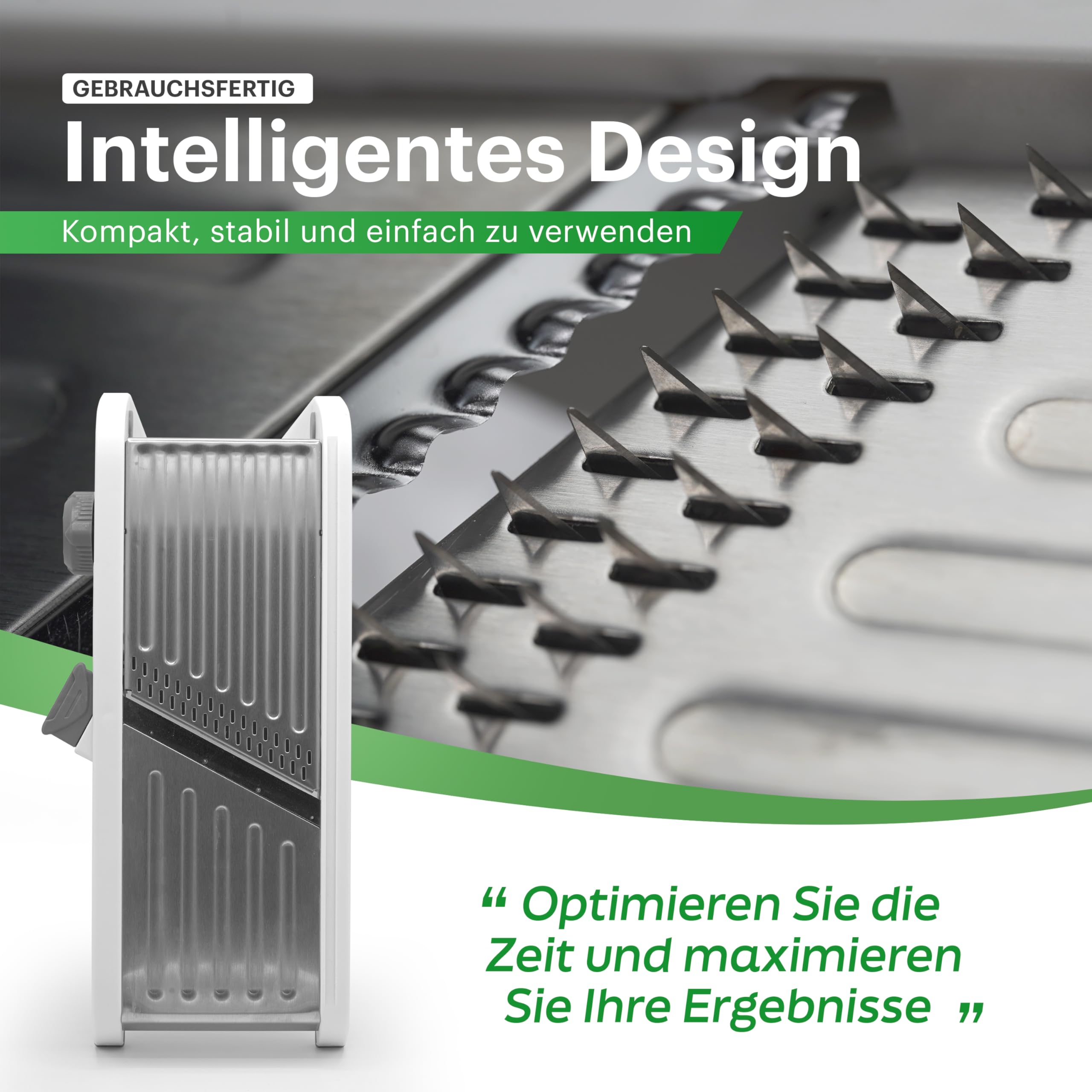 Gemüsehobel Mandoline Edelstahl – Professioneller Gemüseschneider mit einstellbarer Schnittstärke, Julienne/Würfel/Scheiben, spülmaschinengeeignet