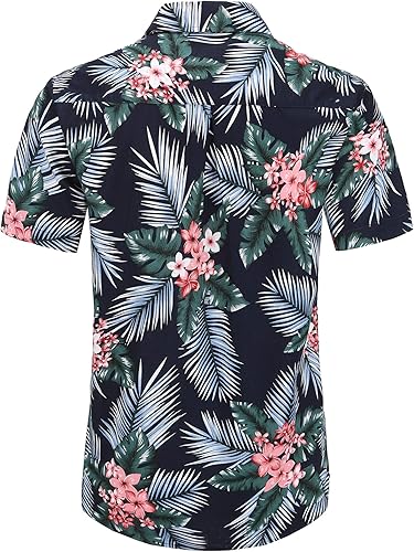Vista 2 de Pegeno Camisa de manga corta, con botones completos, estampado floral, hawaiano para hombre