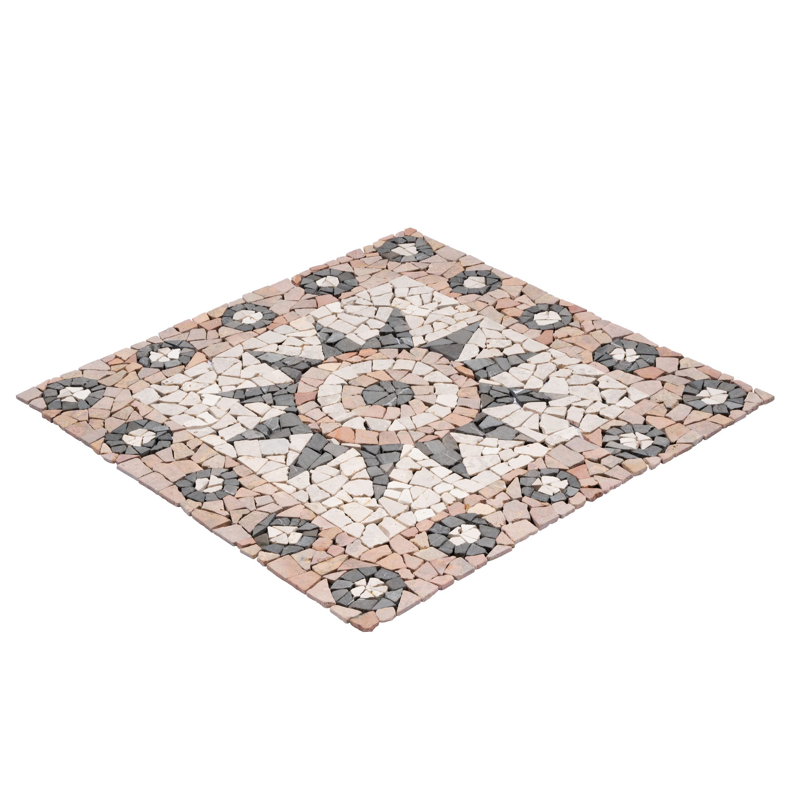 Naturstein Mosaik Für Fliesen DIVERO Fliesen Rosone Blume Mosaik Marmor Creme Grau Terrakotta 90 X 90 Cm Natursteine Gartenmauer