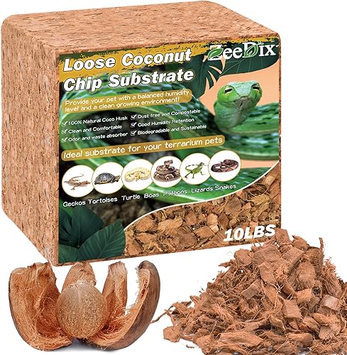 ZeeDix Sustrato de chips de fibra de coco de 10 libras para reptiles, 72 cuartos de galón de fibra de coco, sustrato de cáscara de fibra de coco,