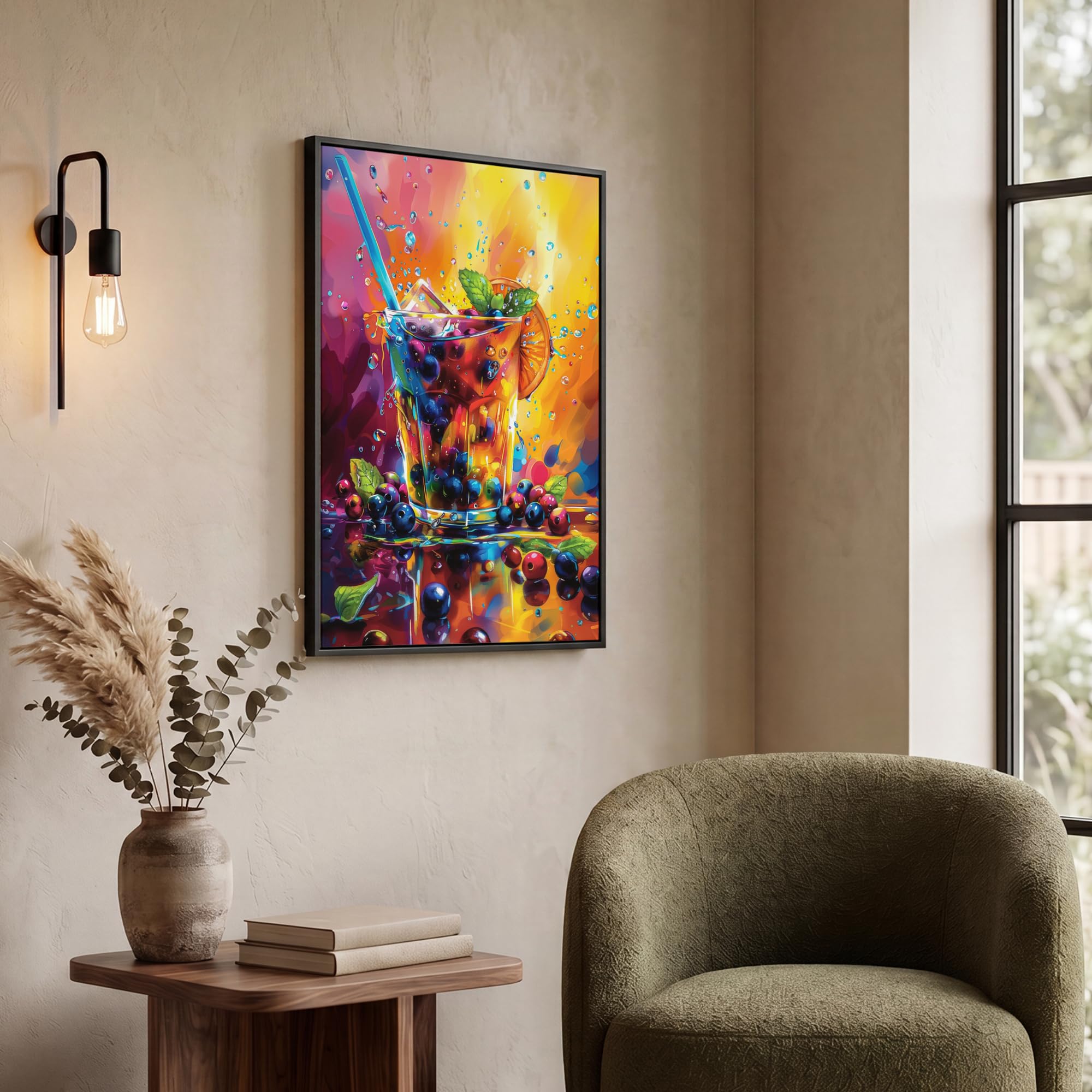 OnlyWow© Gemälde Mit Rahmen 60x80 cm Wohnzimmer Deko Modern Wandbild Kunstdruck auf Leinwand Bild Room Decor Geschenke Cocktail - Obst - Farbenfroh - Getränk