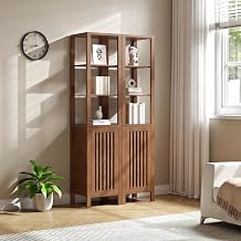 BVIUNTWO Set of 2 Rustic Farmhouse Bookshelf, 6-Tier Storage Cabinet with Adjustable Shelves, Brown Bookcase Organizer for Home Office, Living Room & Bedroom