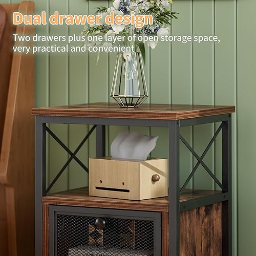 Miniatura 7 de VECELO Mesa auxiliar auxiliar, mesita de noche moderna con espacio de almacenamiento y puerta, juego de 2 mesitas de noche para sala de estar,