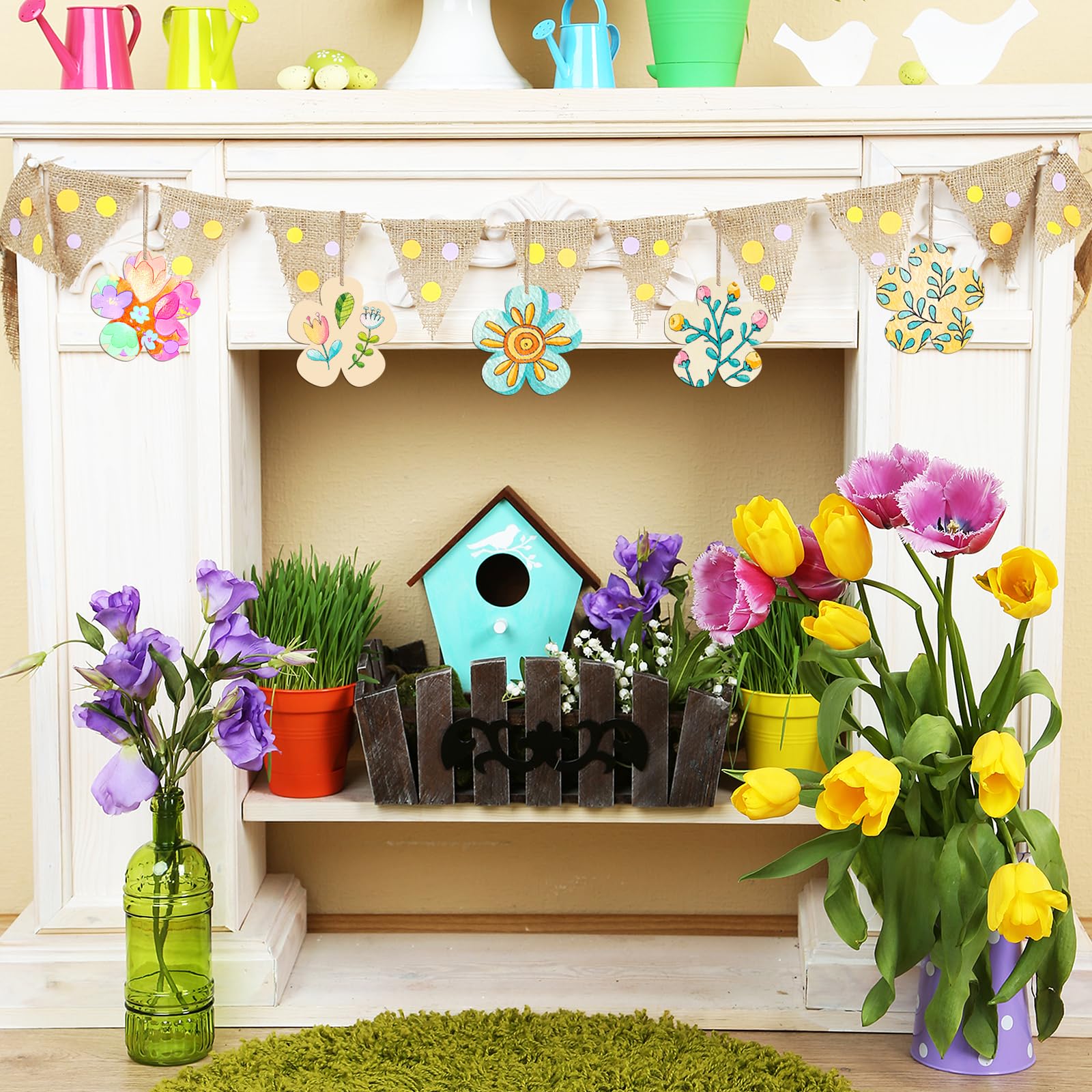 12 Pcs Wooden Tulip Ornaments - Spring Home Decor For Mother's Day & Crafting