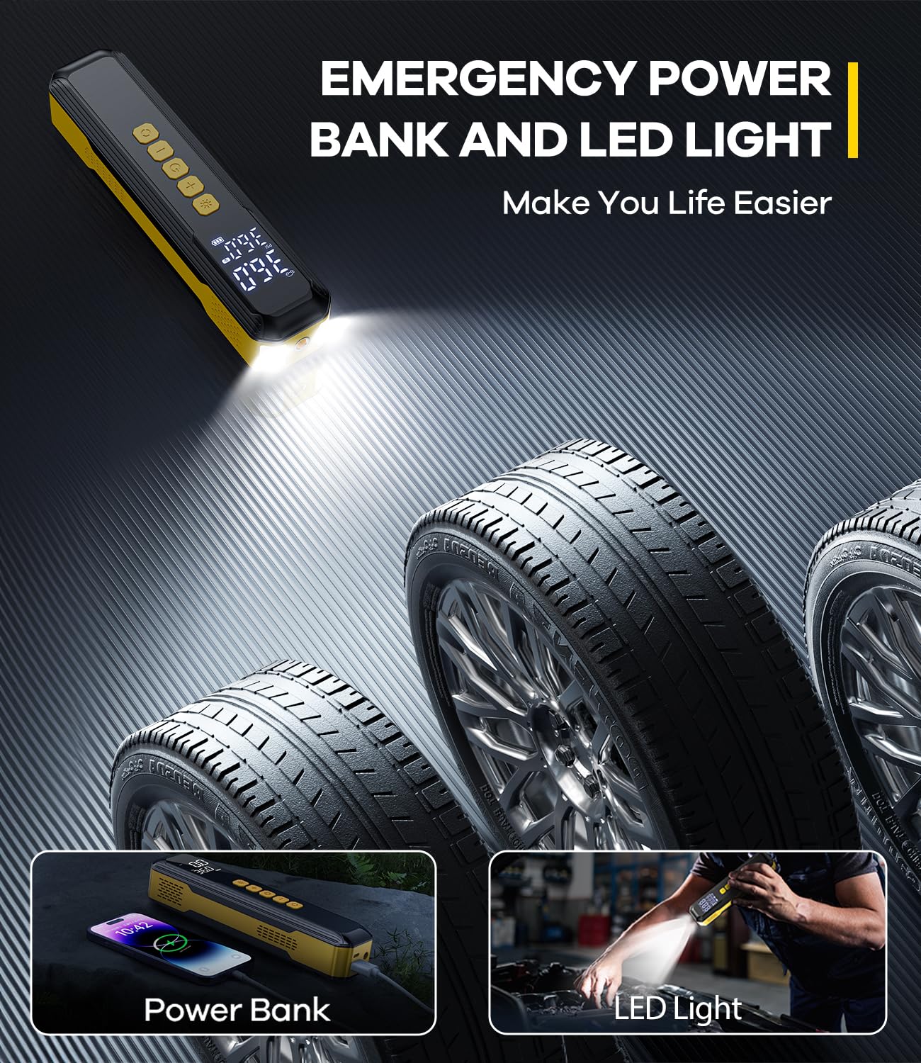 Tire Inflator Portable Air Compressor 150 PSI Faster Cordless Air Pump for Car Tires Electric Bike Tire Pump — view 8