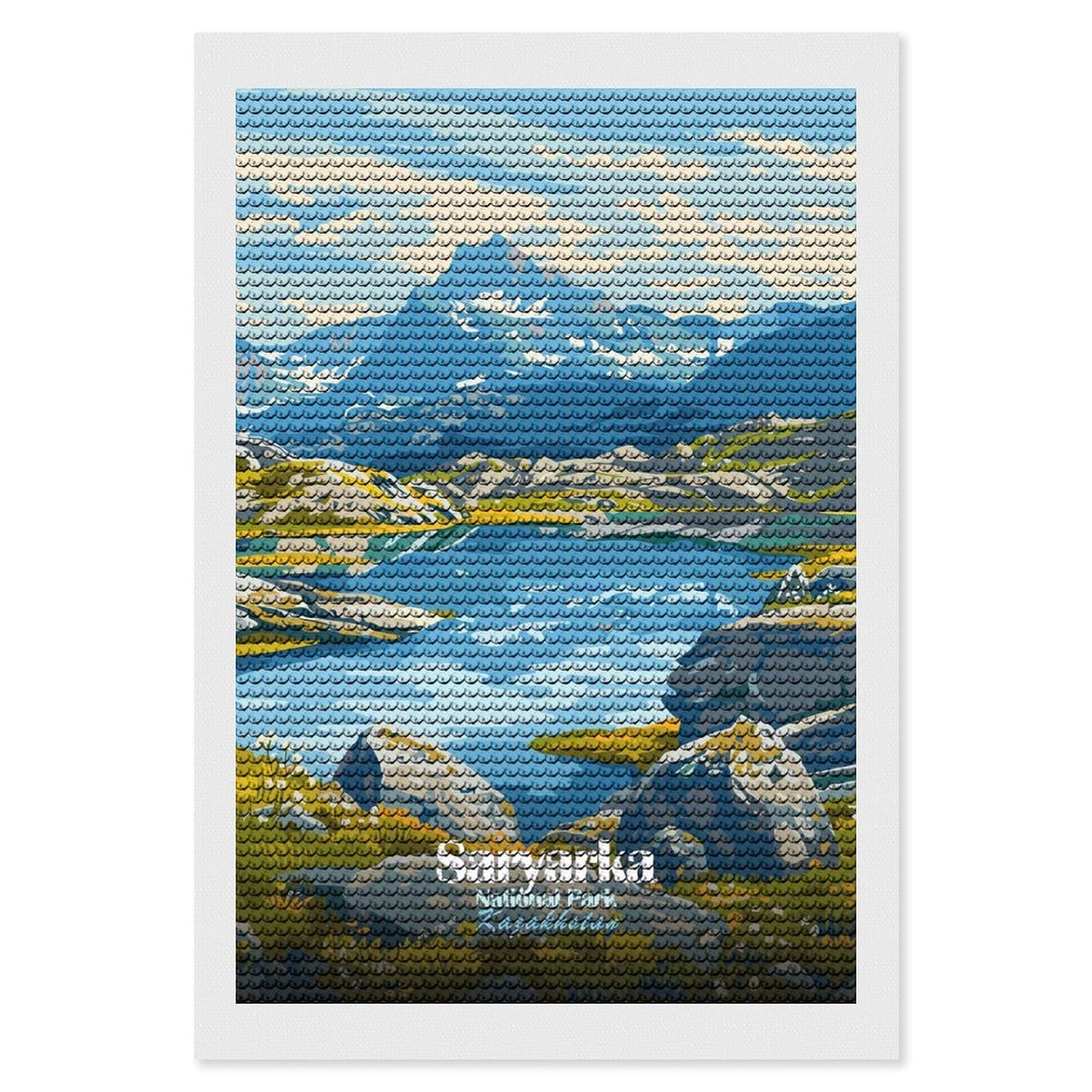 Junmoney Saryarka National Park Kazakhstan Landscape Art Diamond Art Canvas 8"x12", Full Kit Included, Bedroom Decor, for Beginners, Thoughtful Handmade Gift