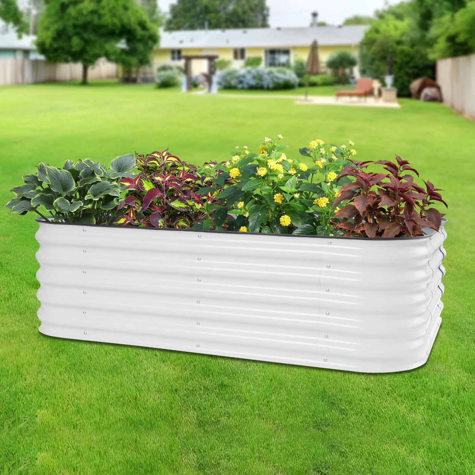 Bancal alto 195 x 60 x 43 cm acero galvanizado para jardín, verduras