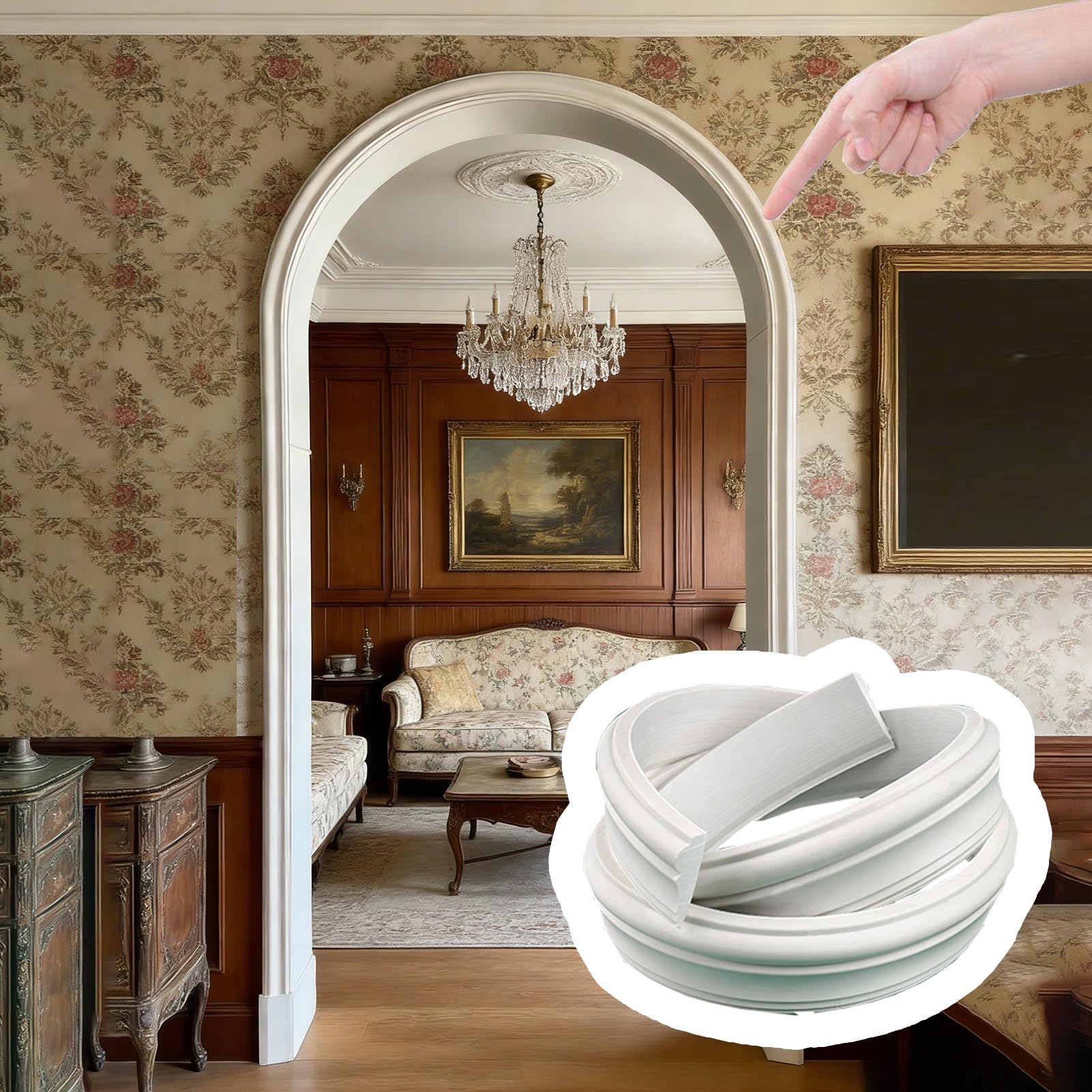 Molduras de marcos de puertas para renovar el salón con pasillos y arcos elegantes