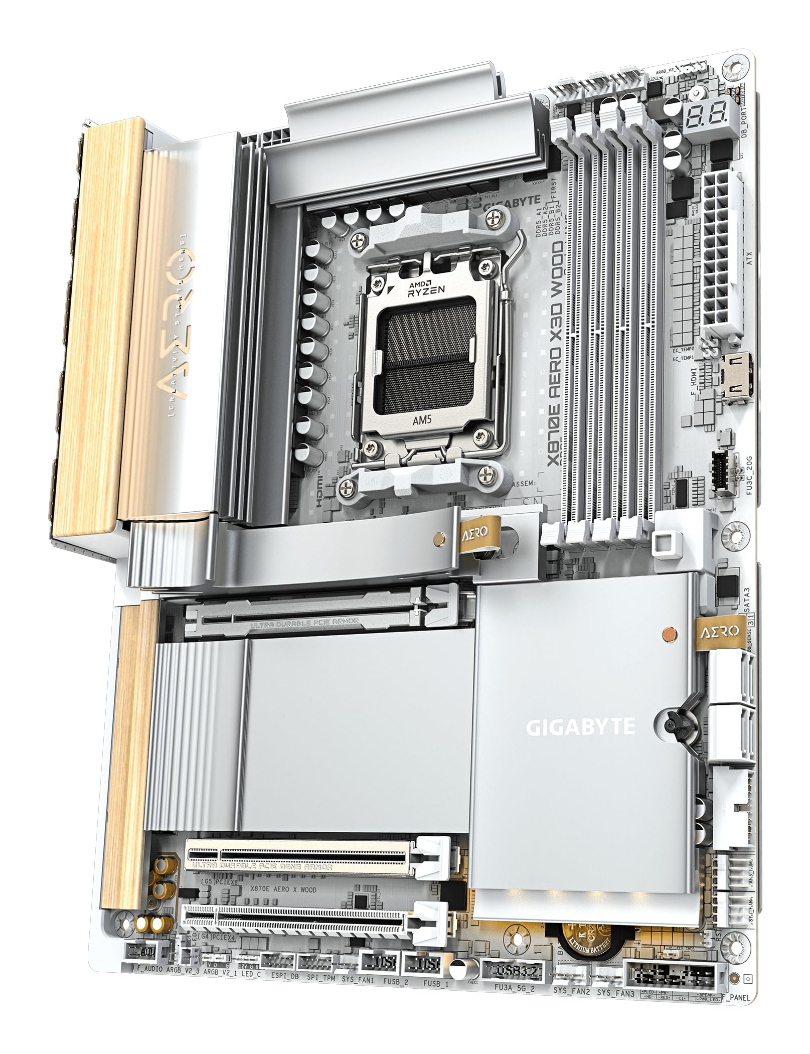 GIGABYTE X870E AERO X3D WOOD Scheda Madre - Supporta CPU AMD Ryzen 9000, VRM digitale a 16+2+2 fasi, fino a 9000Hz DDR5 (O.C.), 2xPCIe 5.0 + 2xPCIe 4.0, Wi-Fi 7, LAN 5GbE, USB 4