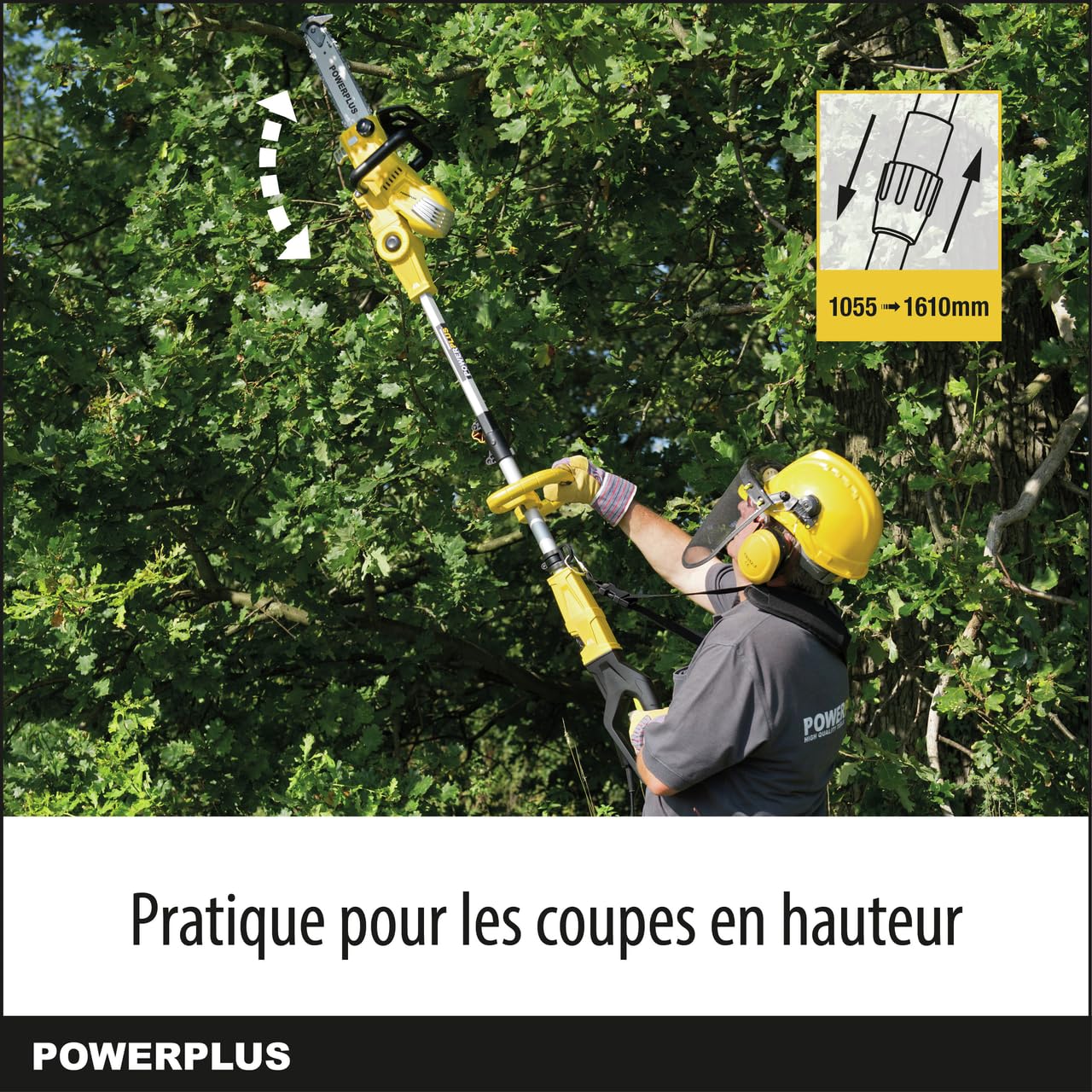 Powerplus 2-en-1 Tronçonneuse Électrique Téléscopique POWXG1032-900 W, Guide de 300 mm, Lubrification Automatique de Chaîne