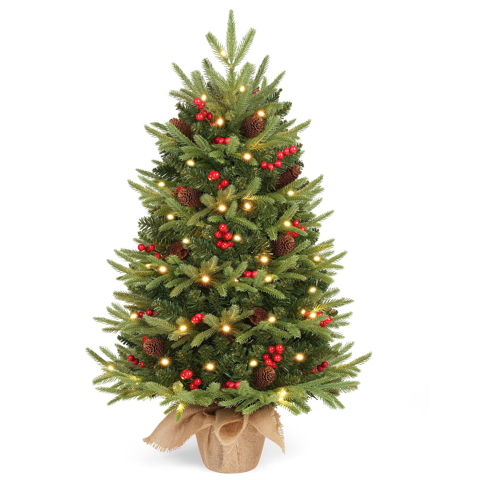 OasisCraft 90cm Pre-Lit Tabletop Mini Christmas Tree, Desktop Xmas Tree