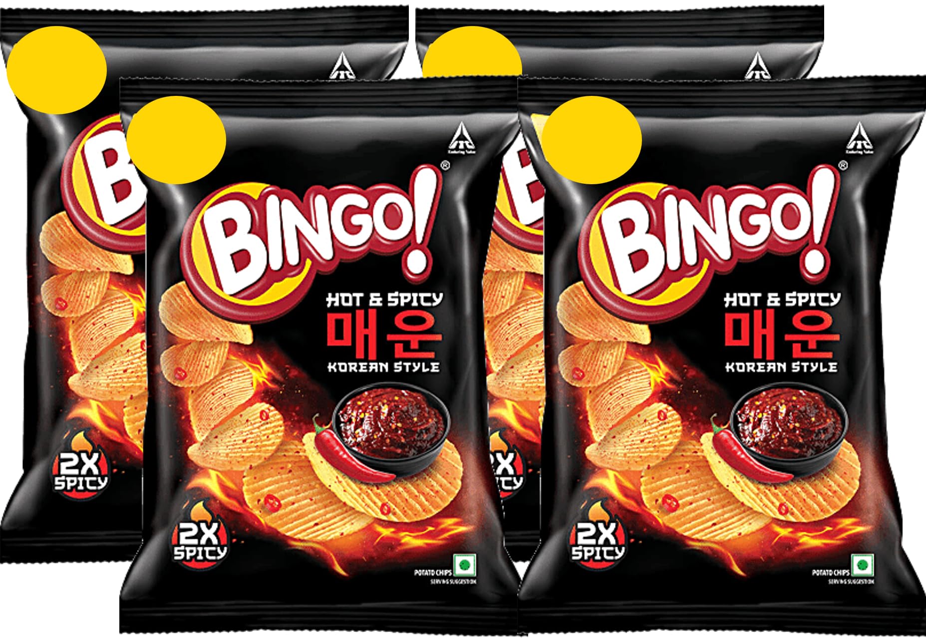 Bingo Hot & Spicy Korean Style Potato Chips, 24g (Pack of 4
