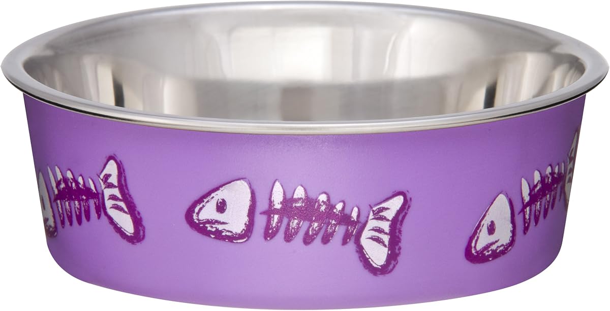 Loving Pets Bella Bowl Designer & Expressions, Cat Bowl, X-Small, Skeleton Design, Lilac